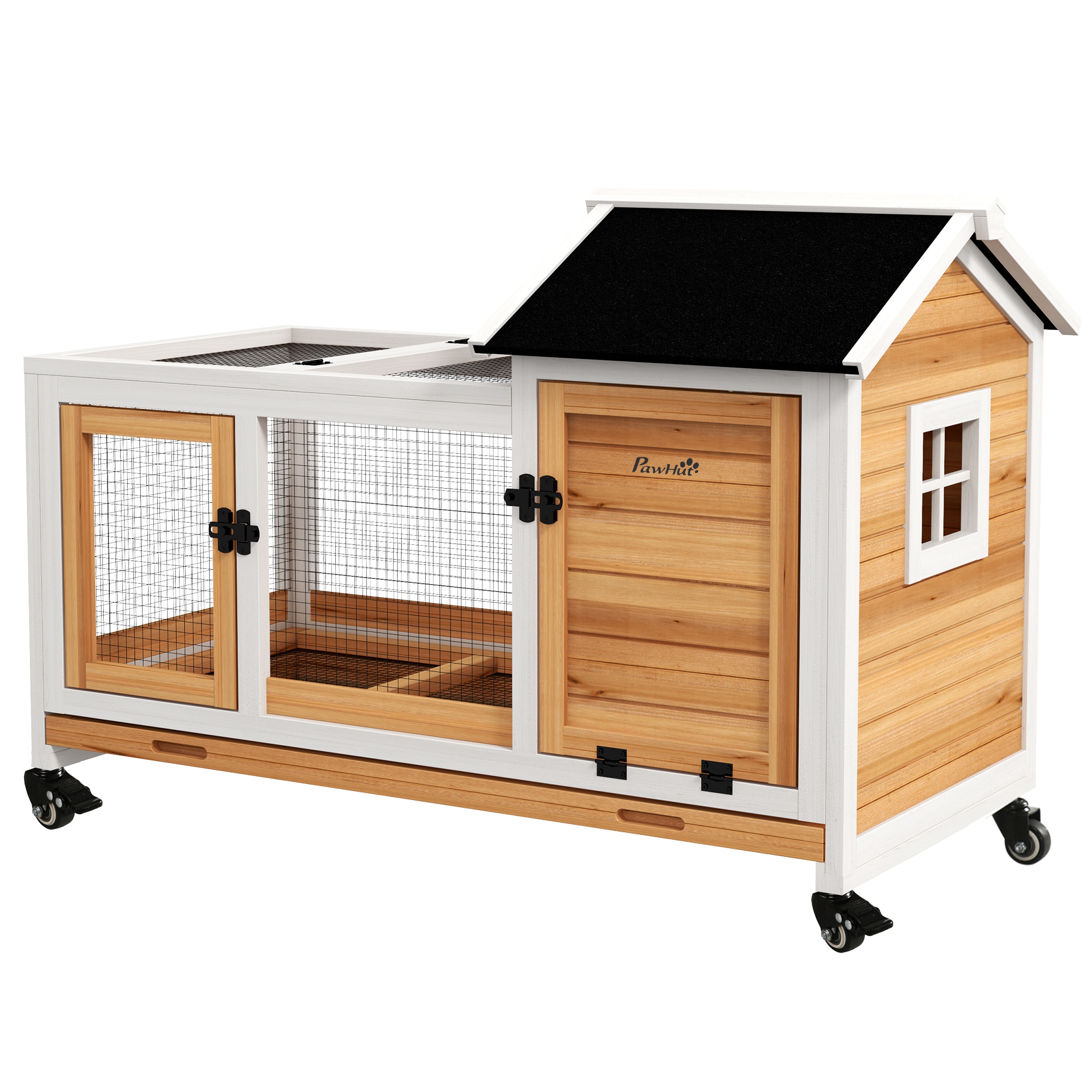 PawHut väikeloomade puuri küülikutele merisigadele ratastega 108 x 58 x 73 5 cm kollane
