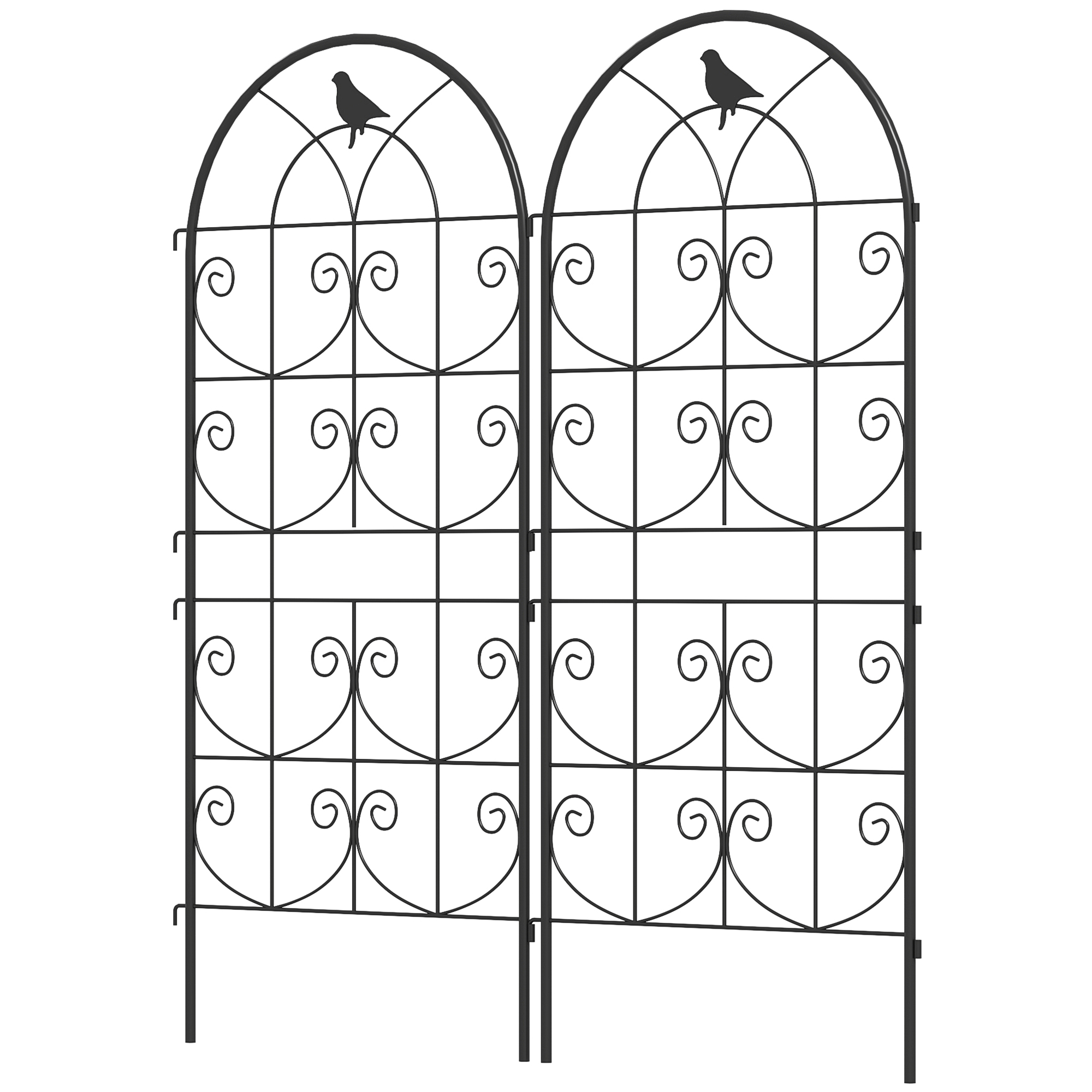 Metalliset säleikkösetti, 2 kpl, ruostumaton, lintuaiheinen, köynnöksille, 50x120 cm, musta