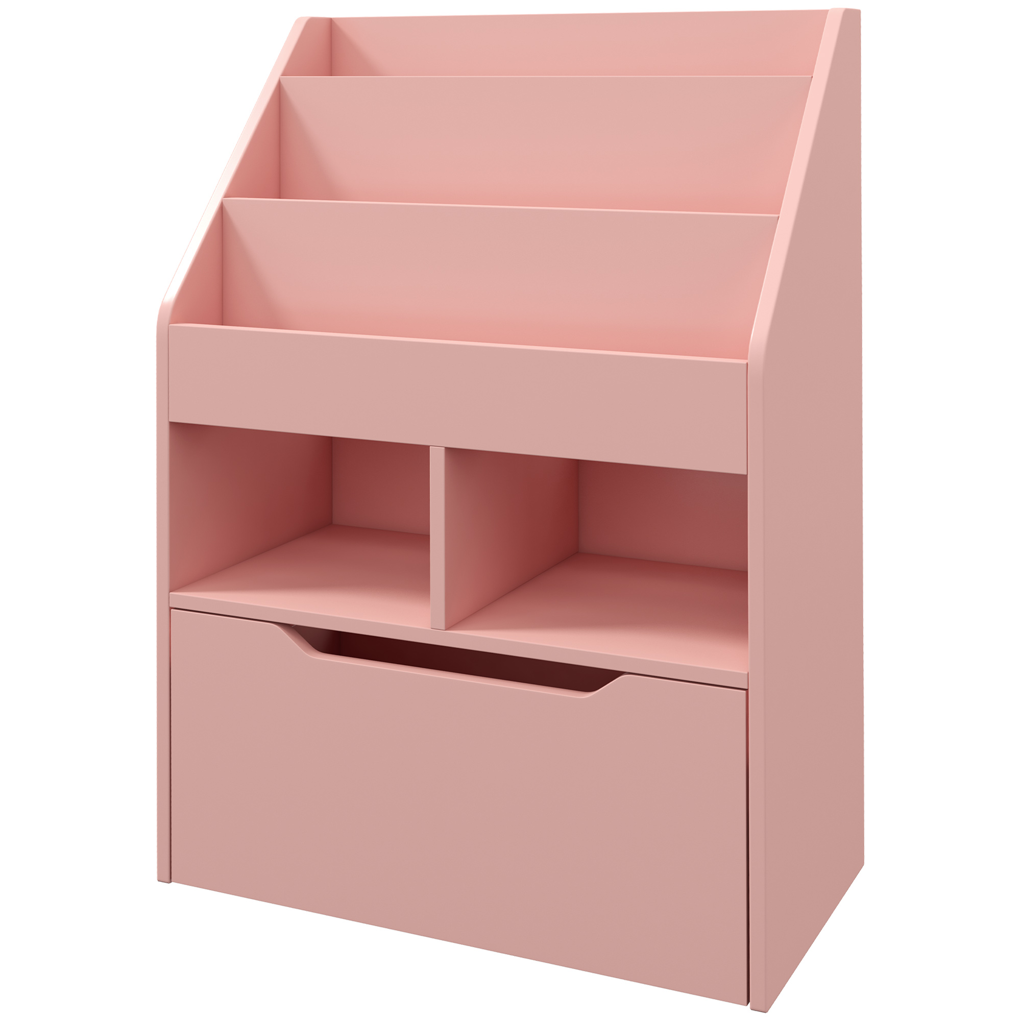 Lastenhylly laatikolla, kirjahylly lokeroilla, 60 x 29,9 x 90 cm, pinkki
