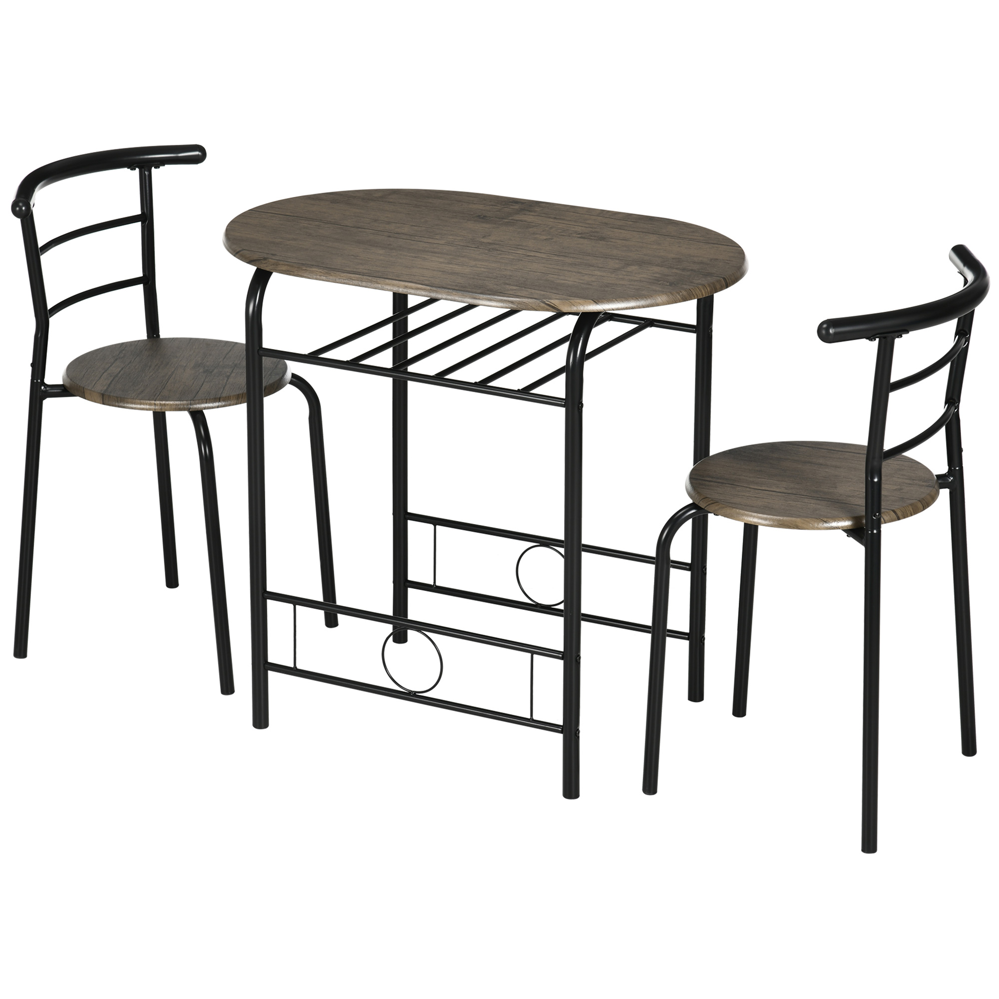 Bistro-ruokapöytäryhmä, keittiön pöytä tuoleilla, 1 pöytä, 2 tuolia, 80 cm x 53 cm x 74,5 cm, musta