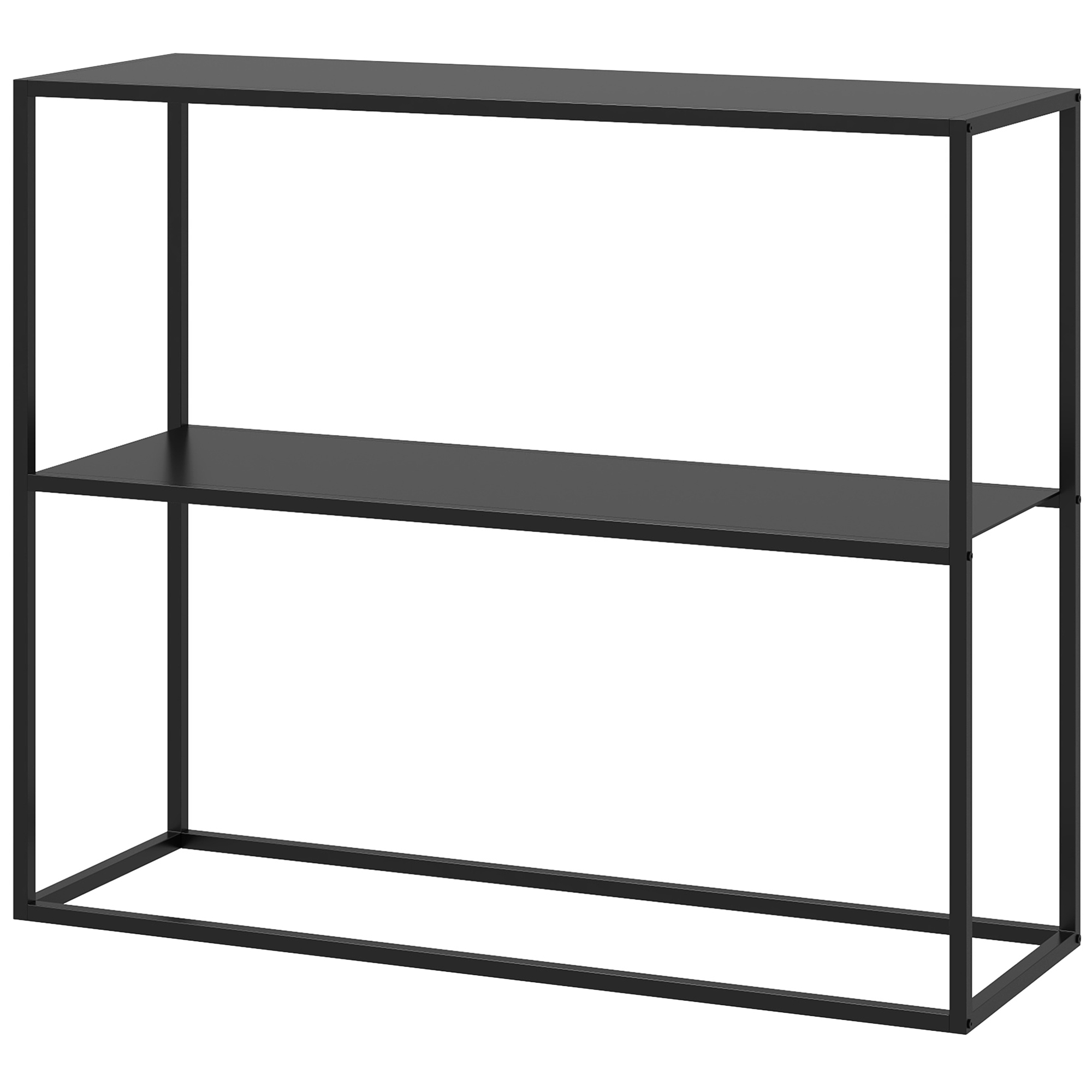 Konsoollaud puhvetkapp 2 riiulit pulbervärvitud teras 90 x 30 x 75 cm must