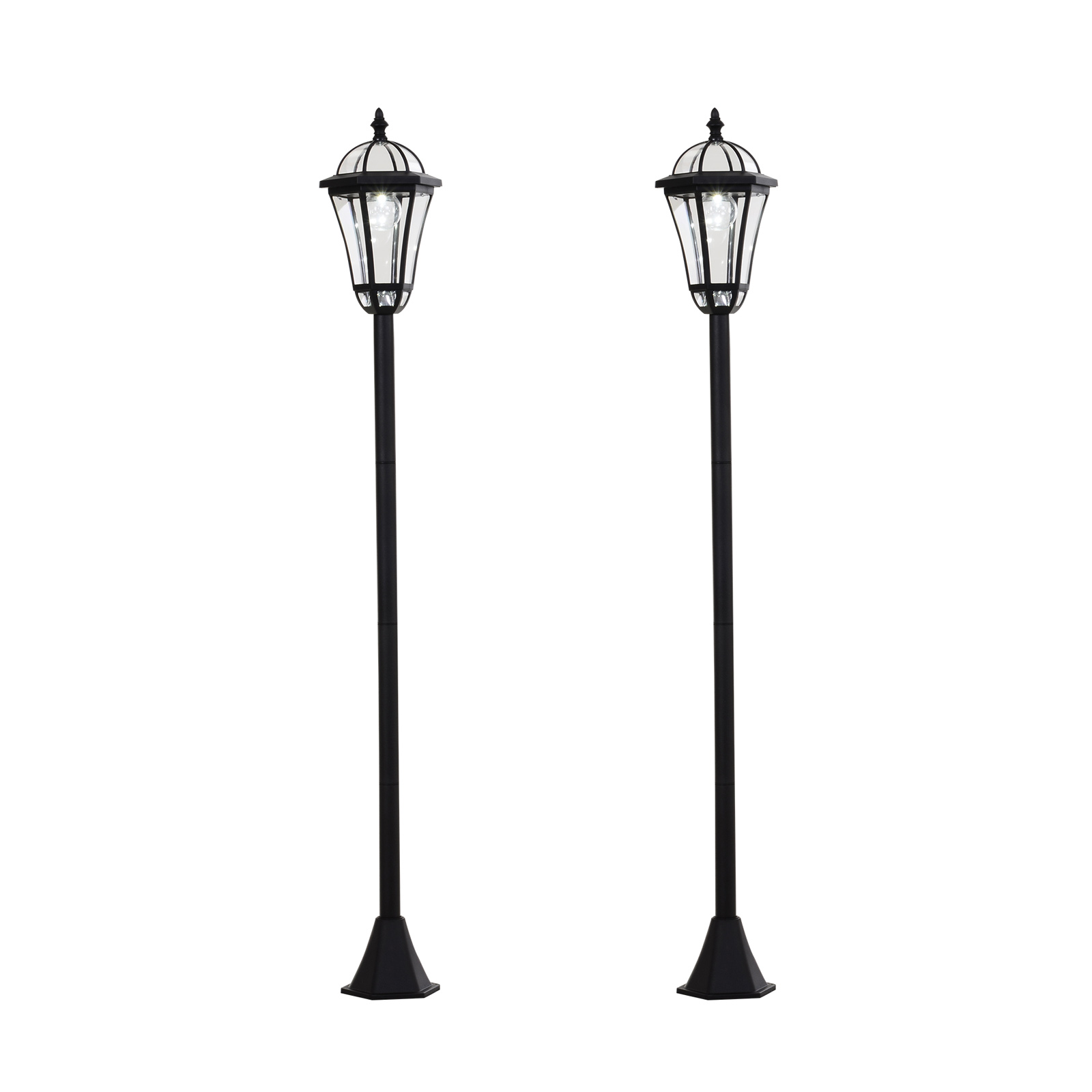 Päikeseenergial töötav aialaternate komplekt (2 tk) ilmastikukindel teevalgusti 129 cm kõrge LED-valgustusega 6 tundi