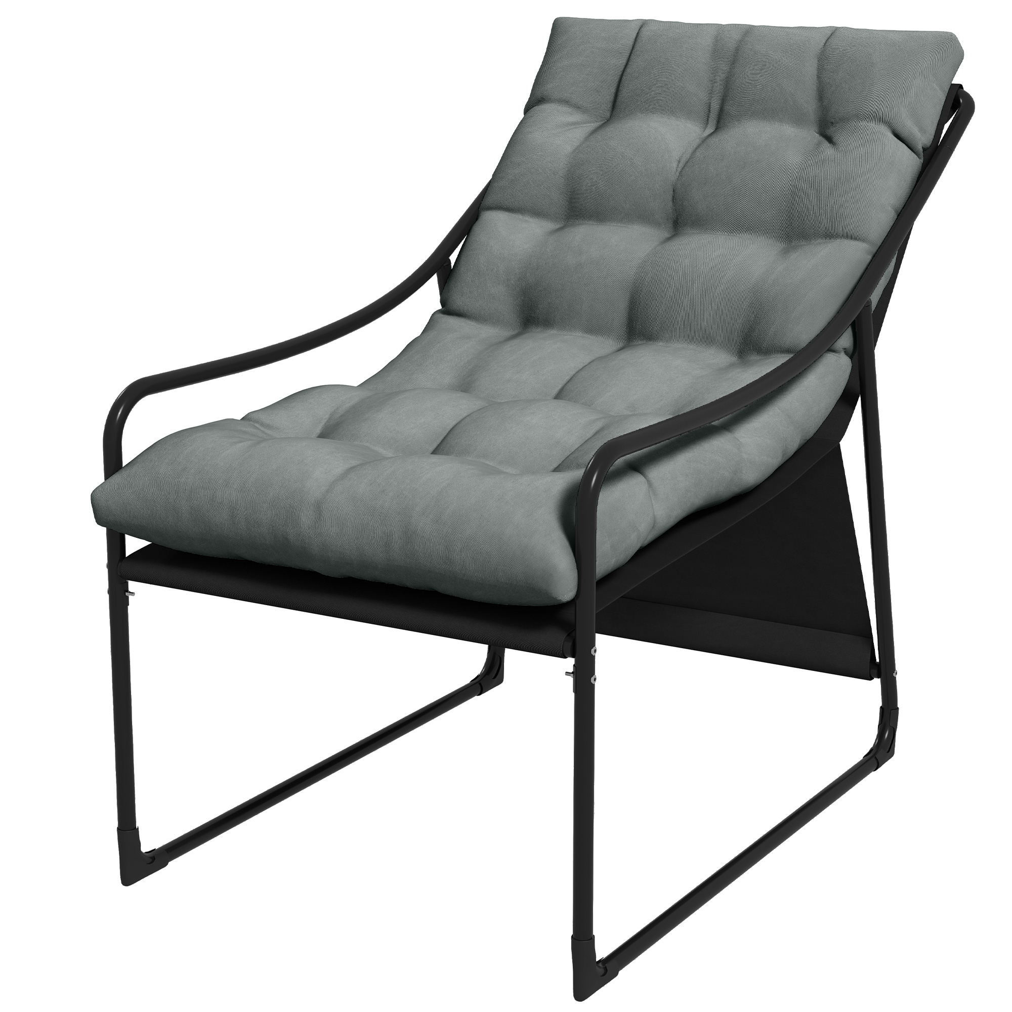Välidiivan paksud padjad roostevabast terasest raam 62L x 110S x 88K cm hall/must