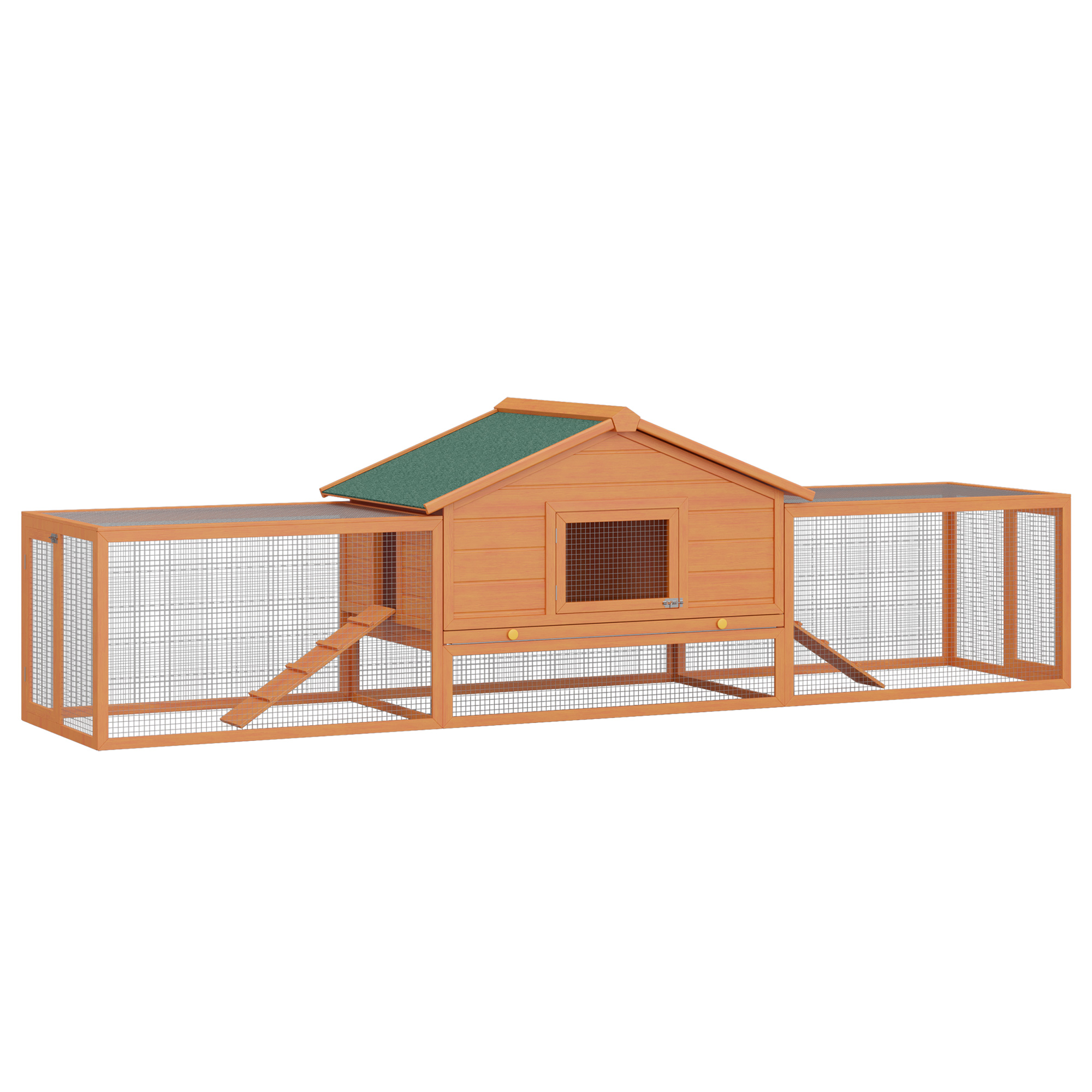 Väikeloomade puur/puur 2 jooksurada 2 kaldteed 309 cm x 79 cm x 86 cm naturaalne + roheline