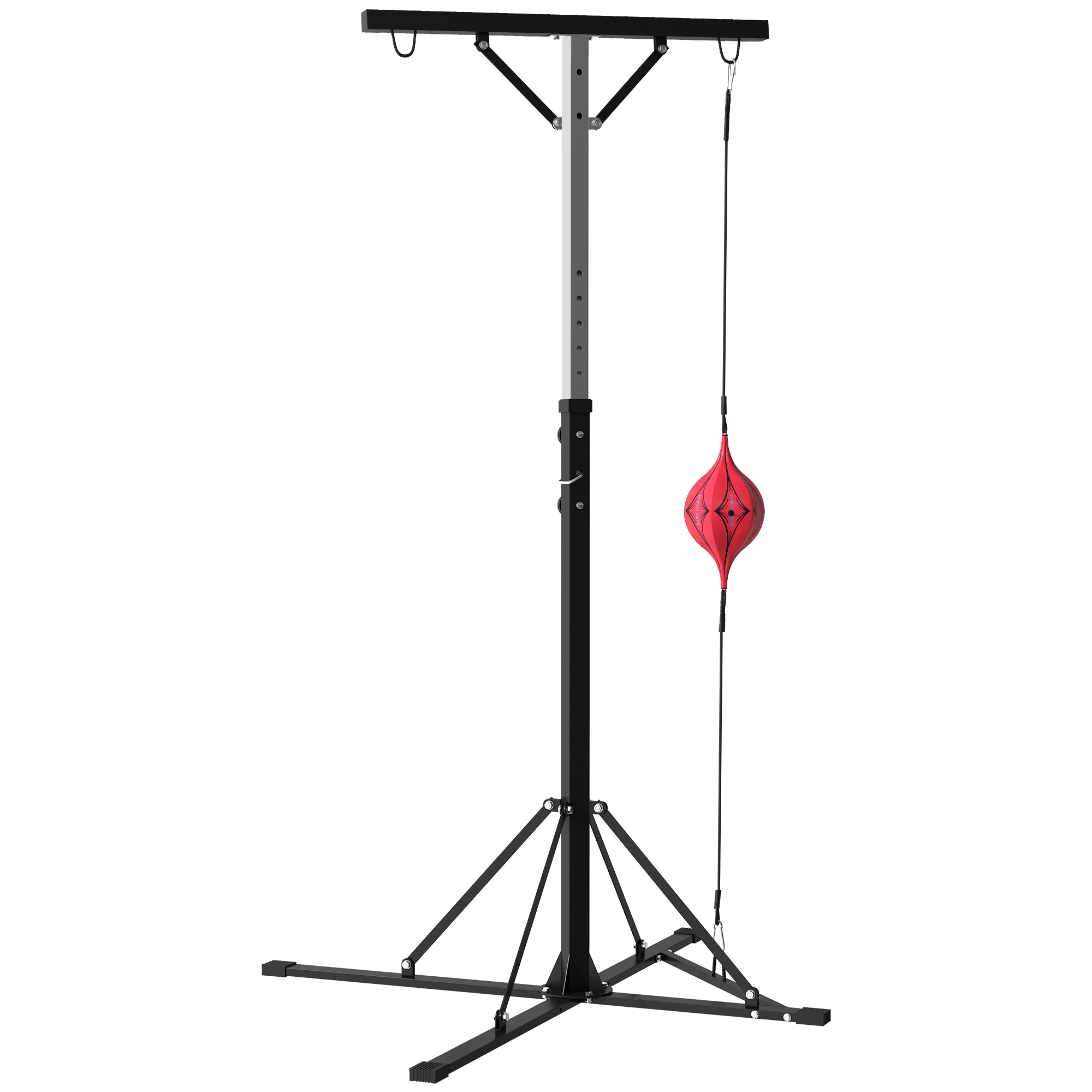 Korkeussäädettävä nyrkkeilysäkkiteline speedballilla, metallirunko, 160 x 145 x 175-220 cm, musta