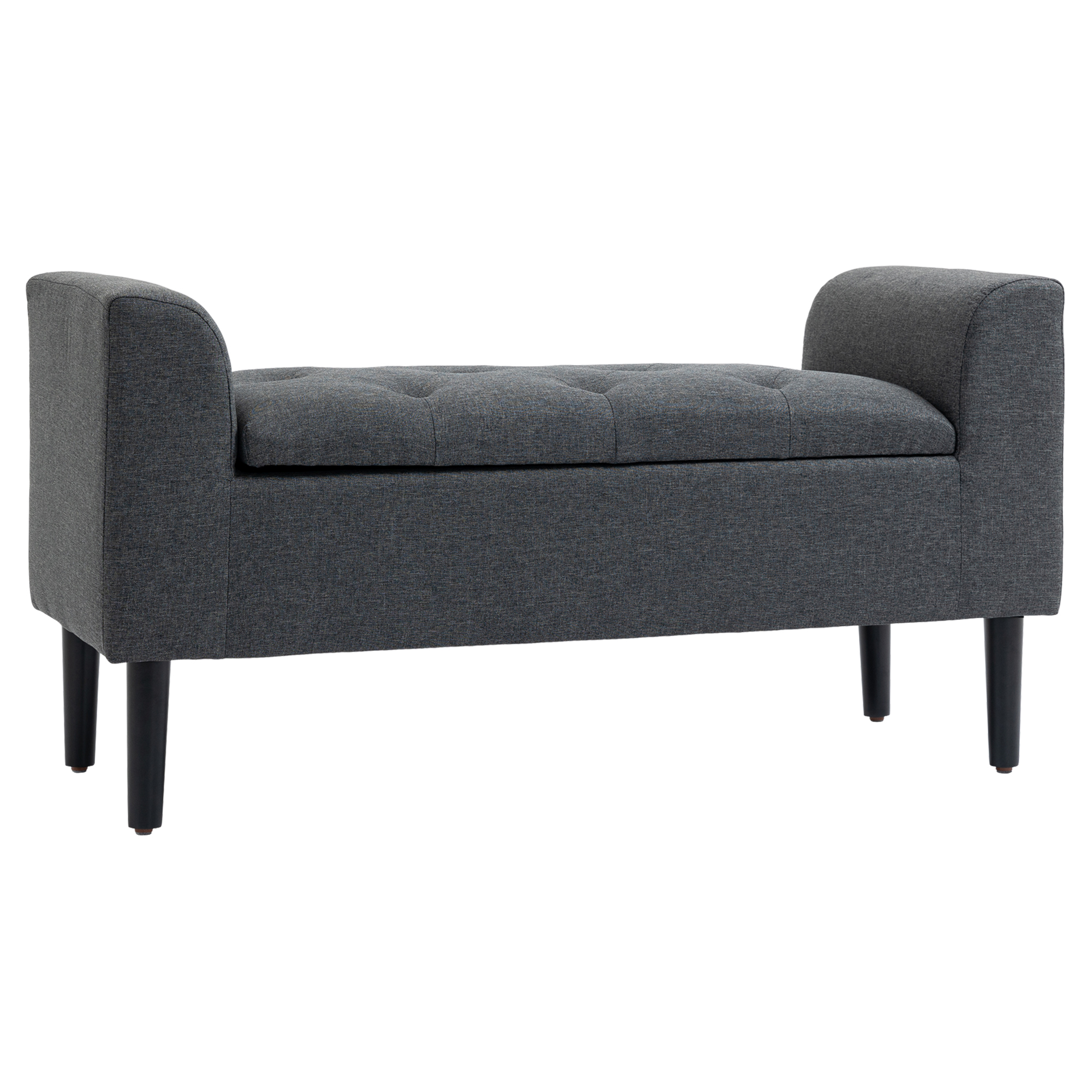 Säilytyspenkki, pellavajäljitelmäinen verhoiltu penkki, puiset jalat, sängynpenkki, kantavuus jopa 130 kg, olohuoneeseen, makuuhuoneeseen, eteiseen, 116 x 44 x 58 cm, tummanharmaa