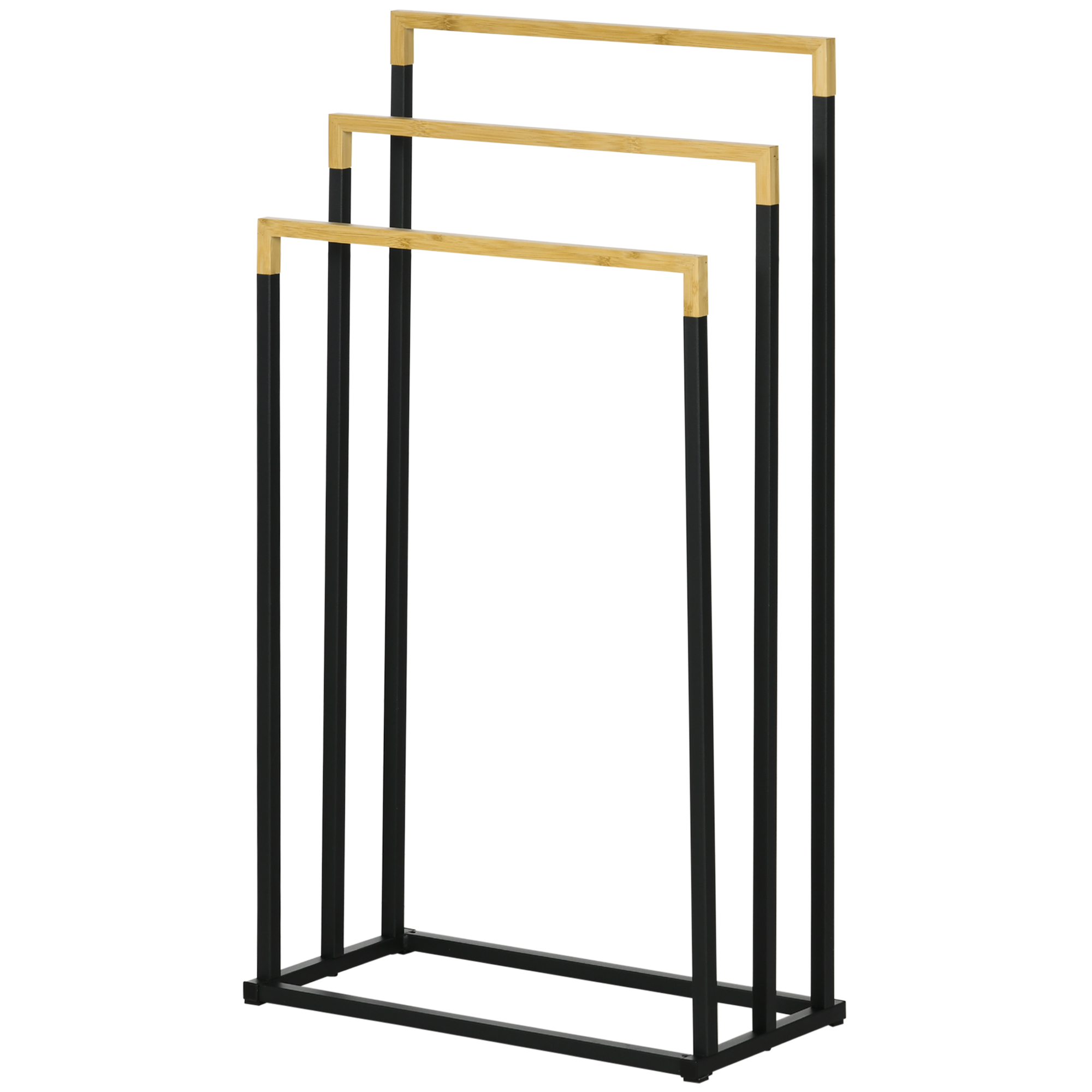 Pyyhetelinesetti, jossa 3 pyyhetankoa, teollinen muotoilu, bambu, 45 x 22,5 x 86 cm, musta + luonnonvärinen