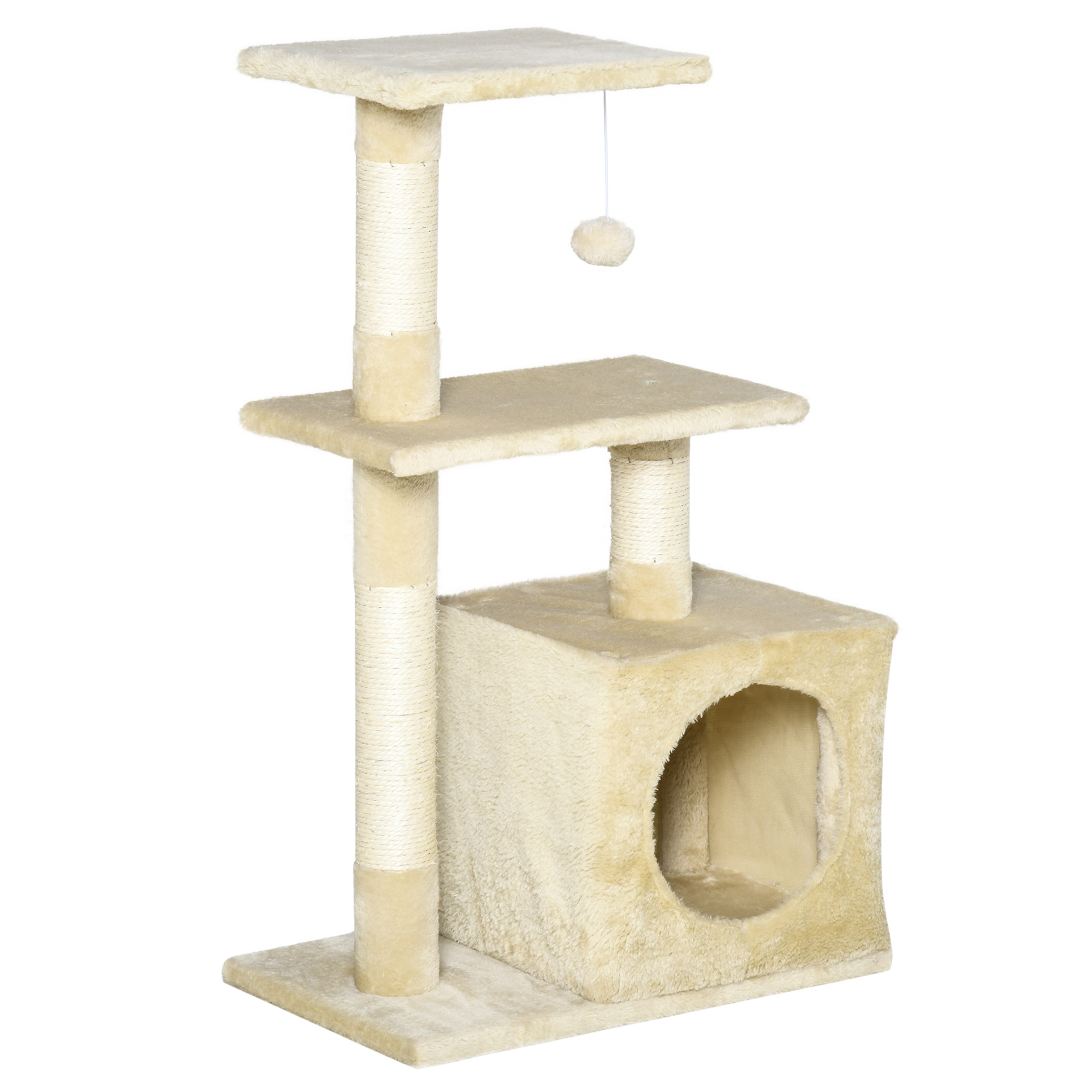 Kissapuu 81,5 cm kissaluolalla, tasoilla, sisal-raapimapuilla, leikkipallolla, kissoille jopa 4,5 kg, beige