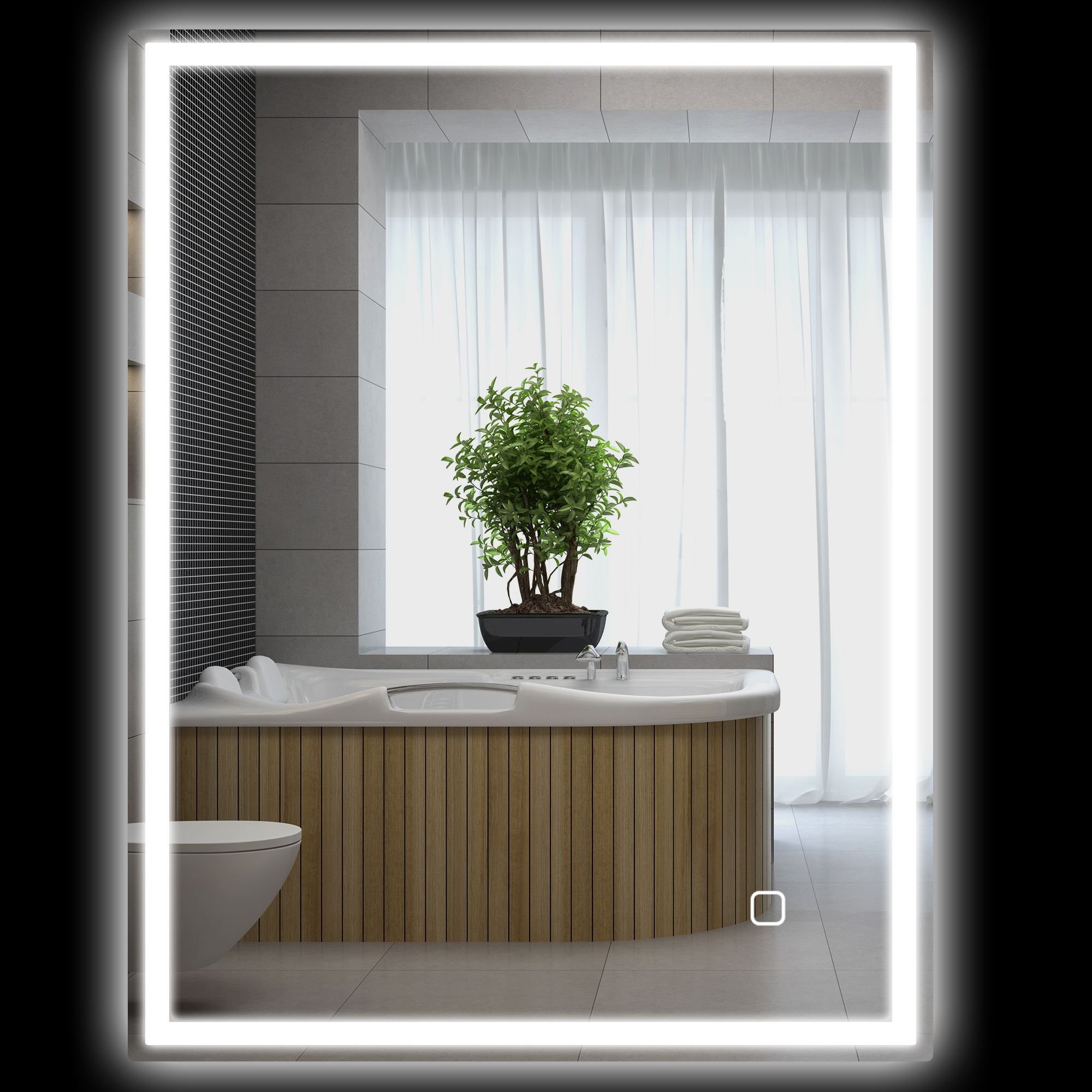 Kylpyhuoneen peili valaistuksella 90x70 cm LED-peiliseinäpeili muistitoiminnolla 3 vaalean sävyä hopea