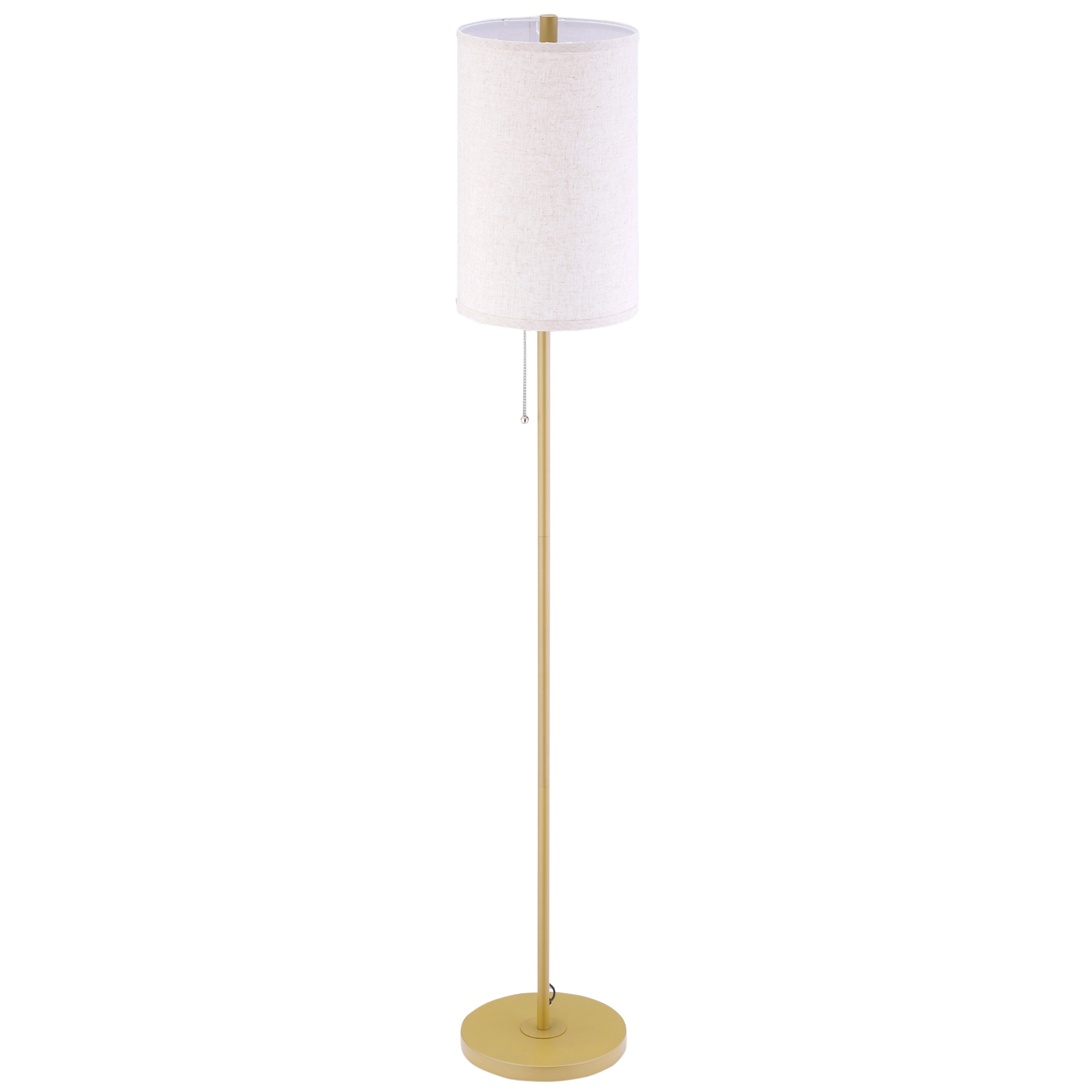 Lattiavalaisin, elegantti teräslattiavalaisin kangasvarjostimella, olohuoneen valaisin, vetoketjukytkin, kulta+valkoinen