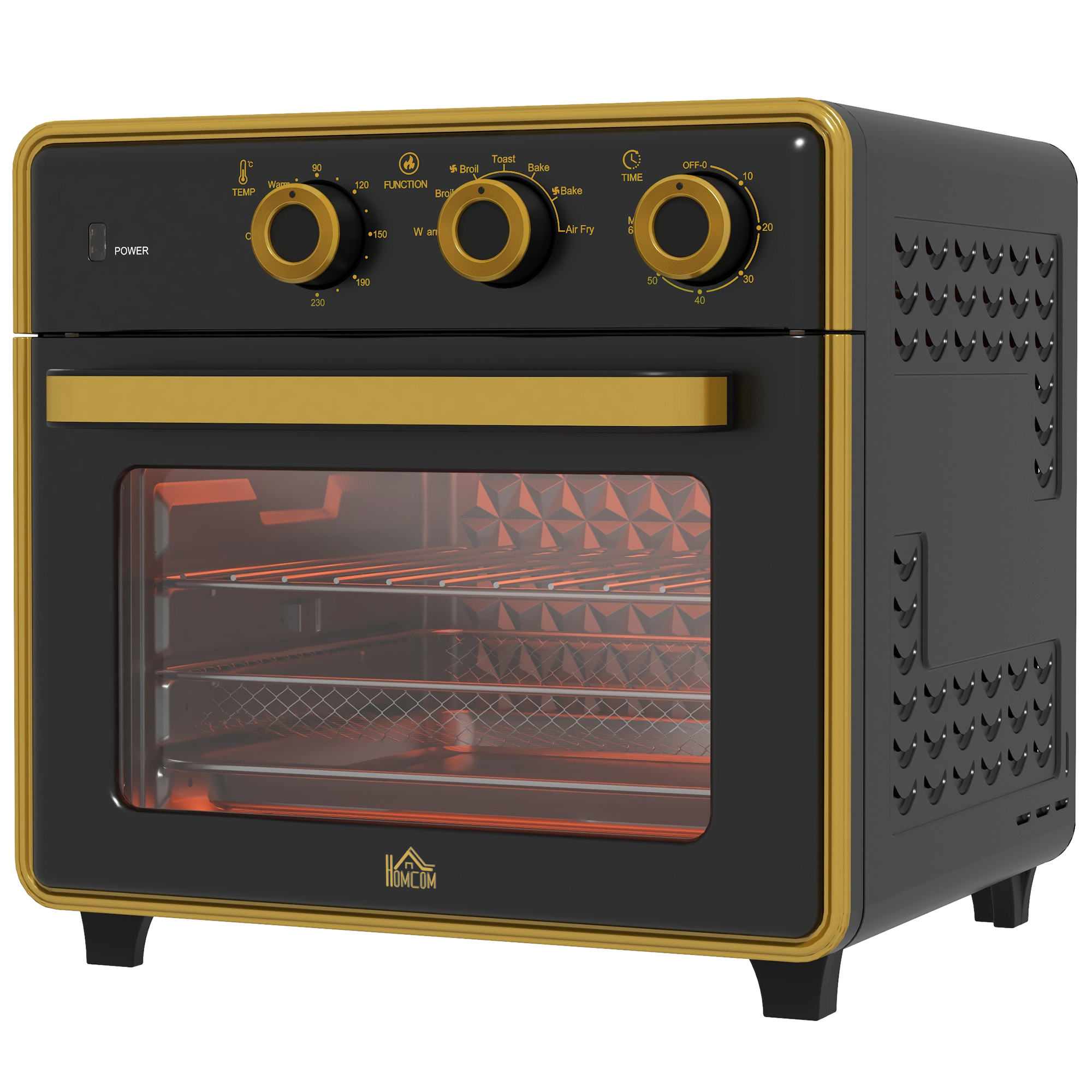 Miniuuni, 20 litraa, öljytön paistaminen, grillaus, leivonta, kiertoilmauuni, 90-230°C, ajastin, 1400W, musta+kulta