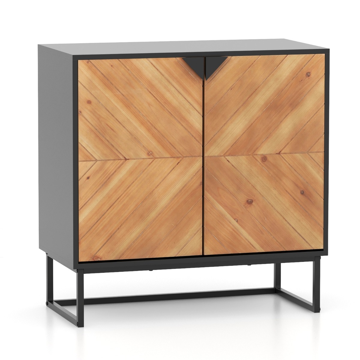 Kahe ukse ja elegantsete metalljalgadega modernne puhvetkapp ning madal söögitoa nõudekapp (80 x 40 x 80 cm), must