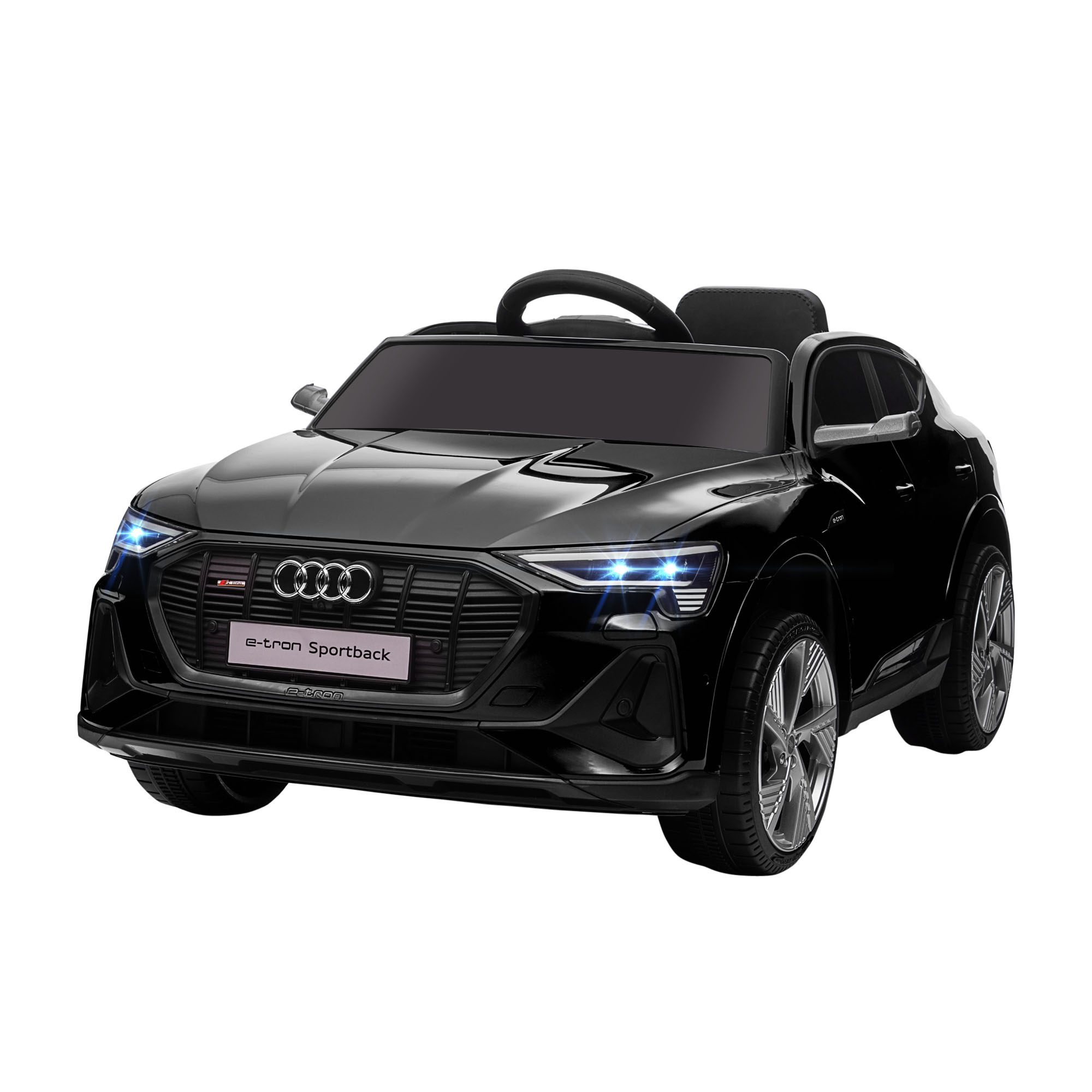 Sähköinen lastenauto 12 V:n sähköajoneuvo Audi E-tron -sähköauto kaukosäätimellä, turvavyöllä, musiikilla (MP3/USB/TF), lastenauto 3-5-vuotiaille lapsille, 3-5 km/h, musta