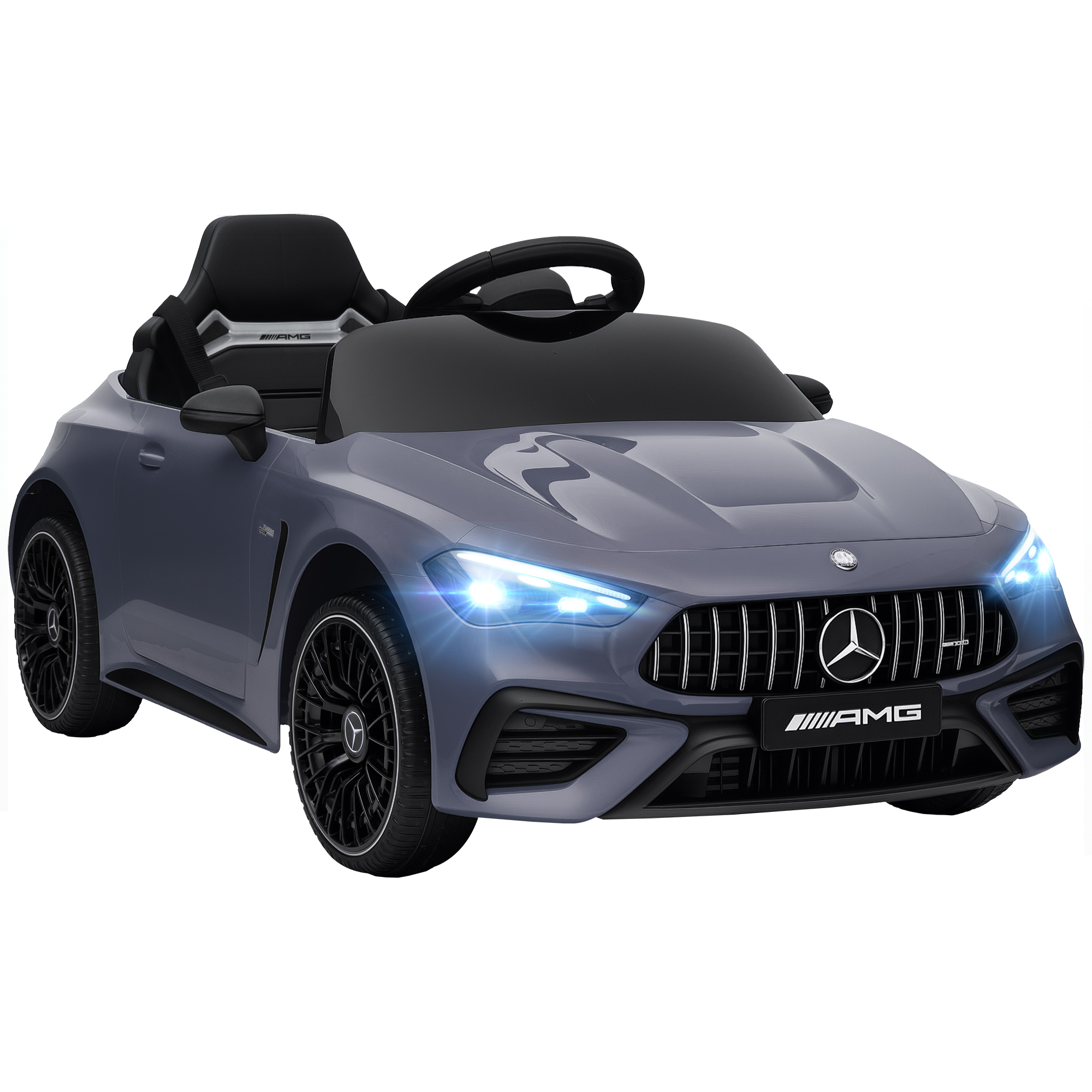 Lasten sähköauto, Mercedes-malli, 12 V moottori, kaukosäädin, LED-valot, musiikki, 3–6-vuotiaille lapsille, harmaa