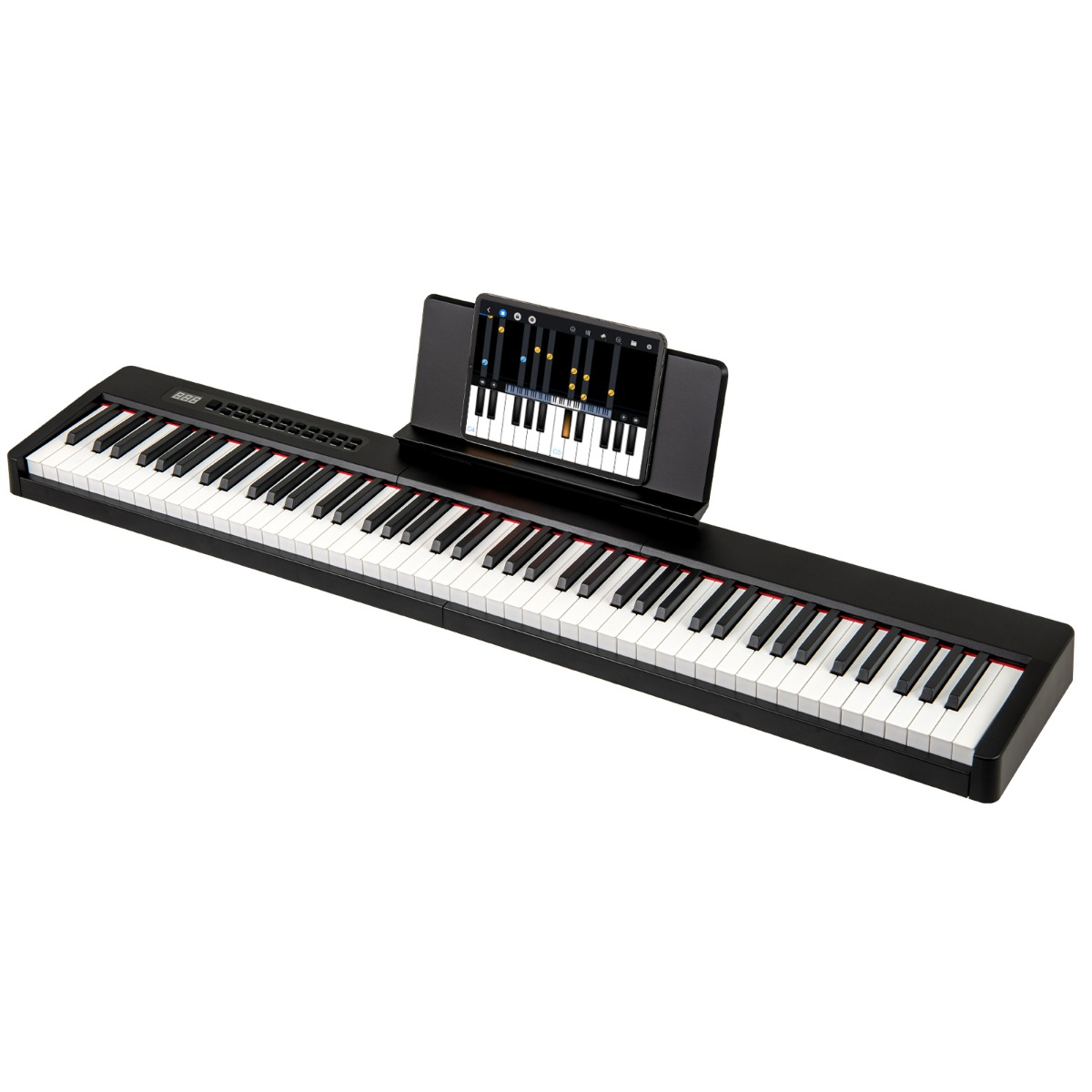 88-koskettiminen pianokoskettimisto, täysikokoinen sähköpiano, ranskalainen DREAM Audio Source -pedaali, nuottiteline, musta
