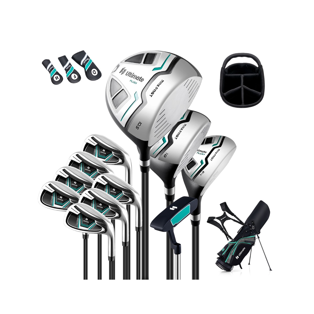 Täielik golfikeppide komplekt koos kandekotiga (11-osaline komplekt), roheline