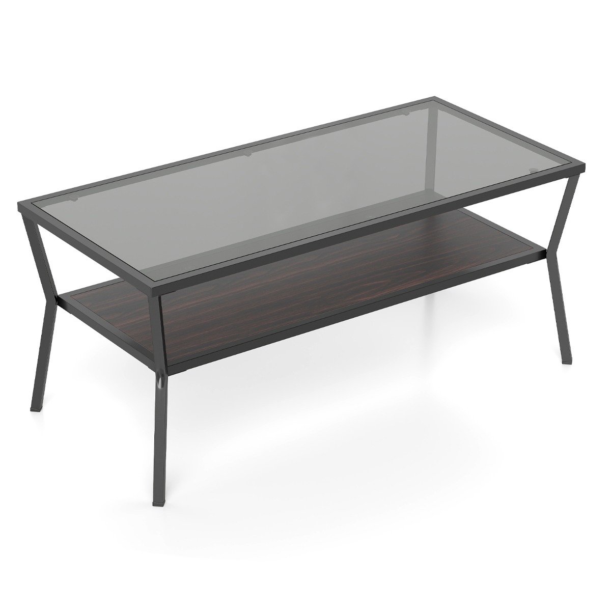 2-tasoinen sohvapöytä karkaistulla lasikannella, moderni metallirunkoinen pöytä olohuoneen toimistoon 106,5x50,5x46,5cm