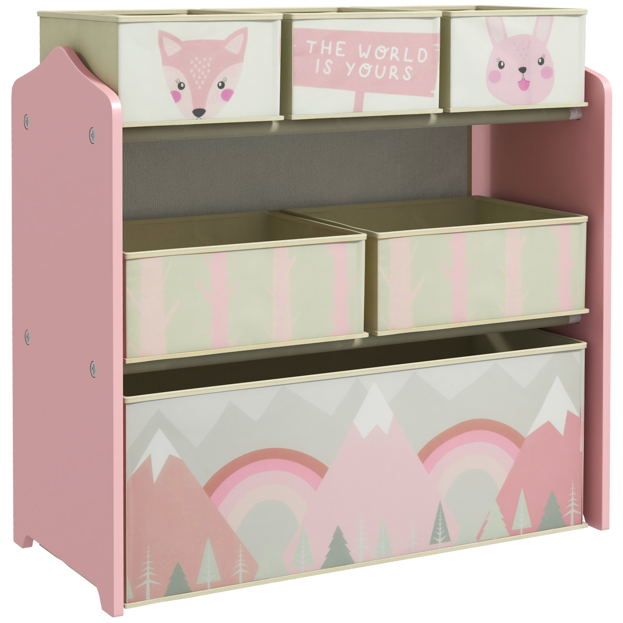 Lasten vaatekaappi, jossa 6 kangaslaatikkoa, söpö design, 63x30x66 cm, pinkki