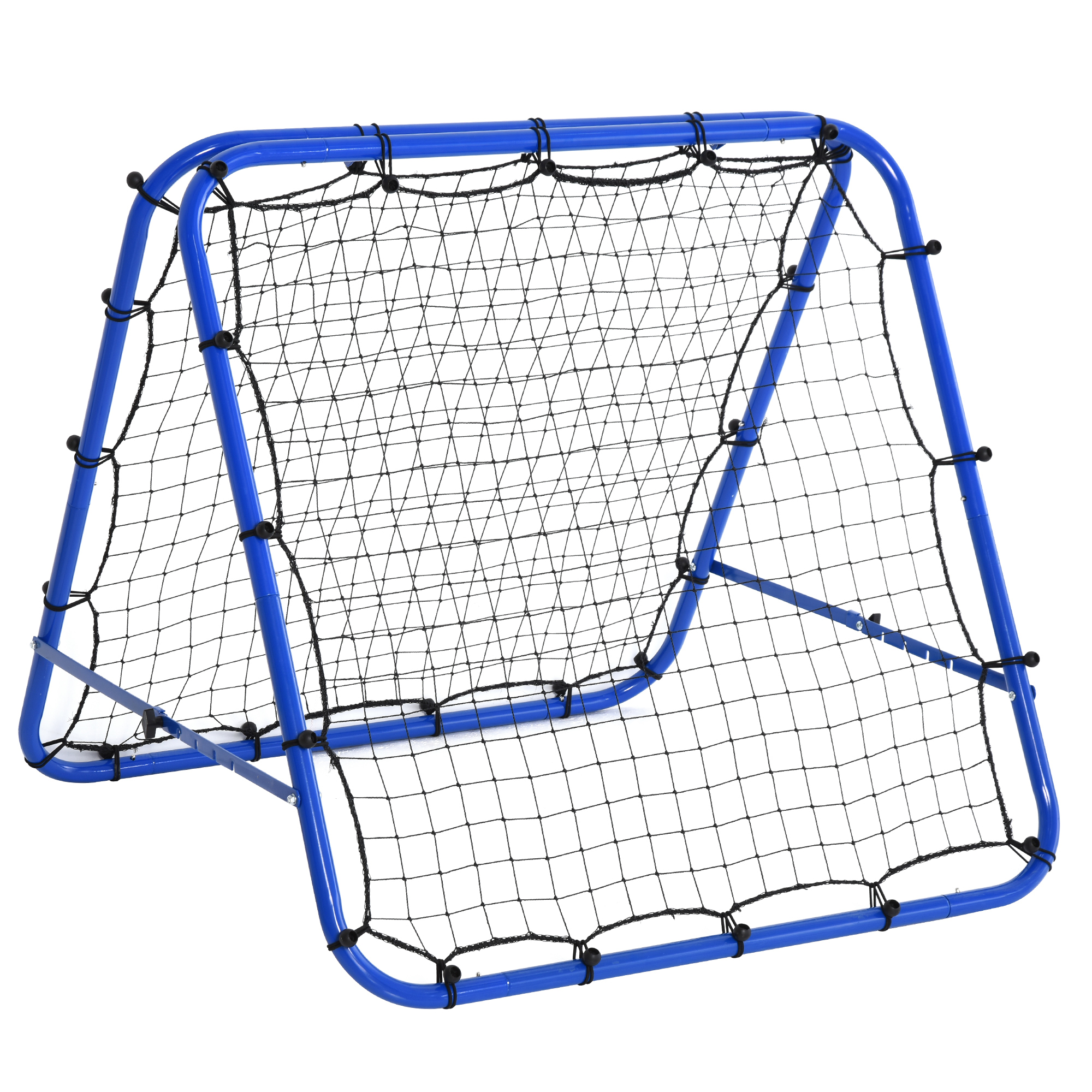Kaksipuolinen jalkapallomaalipallo, säädettävä rebound-seinä 5 kulma-asennolla, 100 x 68-95 cm potkumaali nuorille, rebound-seinä käsipalloharjoitteluun, sininen