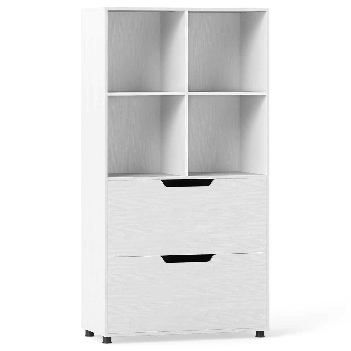 4-kuutioinen kirjahylly, 2 laatikkoa, 130 cm, 5-tasoinen korkea, vapaasti seisova kirjahylly - valkoinen
