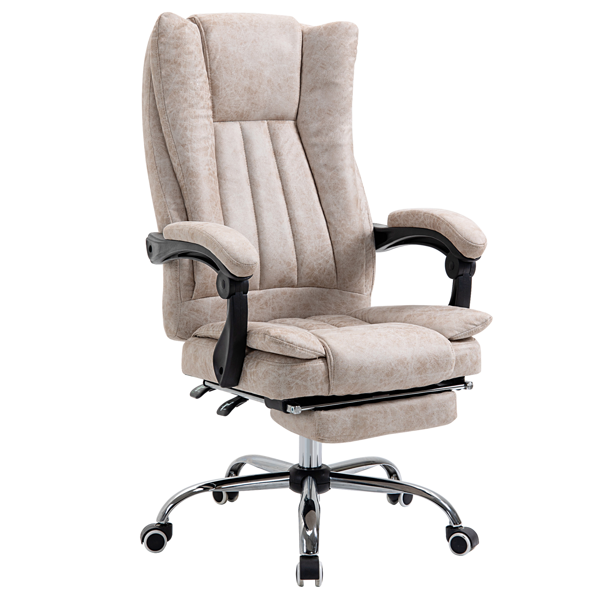 Toimistotuoli, pyörivä tuoli kallistustoiminnolla, jalkatuki, säädettävä istuinkorkeus, työtuoli, mikrokuitu, muovi, metalli, nailon, beige+musta+hopea, 63 x 71 x 110-118 cm