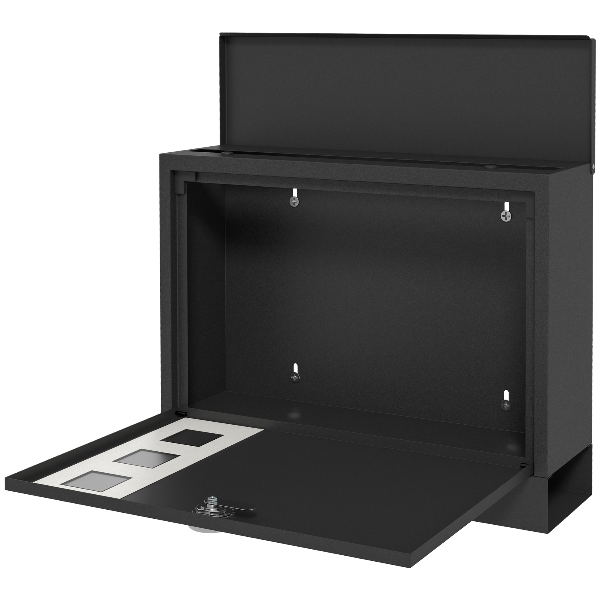Metallinen postilaatikko, moderni, lukittava, 36,5 x 11,5 x 29 cm, musta