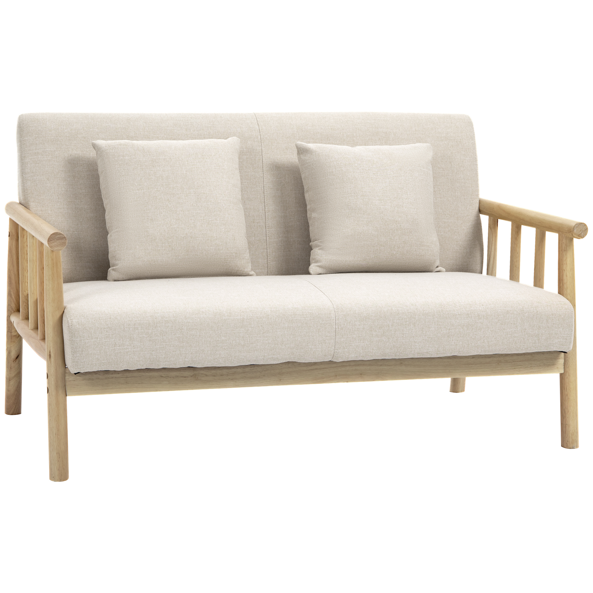 2-istuttava sohva, pellavajäljitelmäinen kangasverhoilu, kompakti, jopa 200 kg, puurunko, 123 x 69 x 74 cm, beige