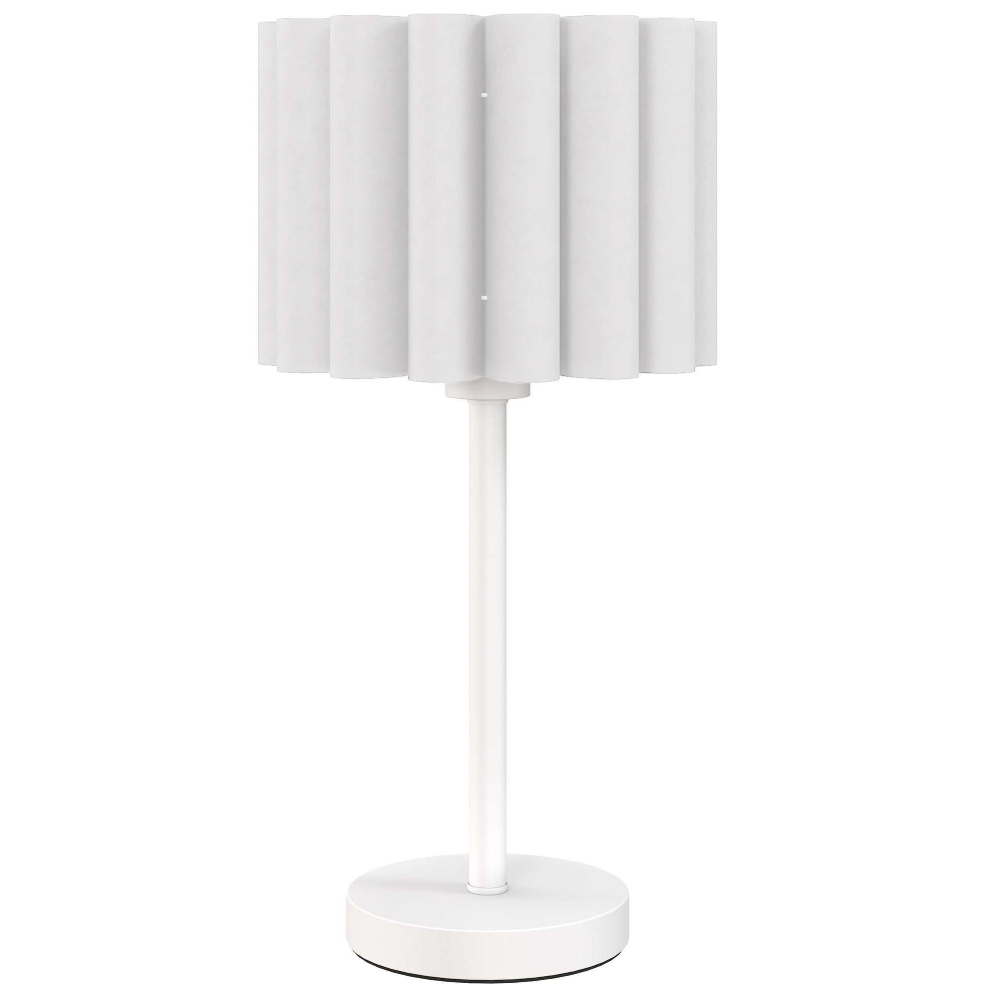 Retrotyylinen pöytävalaisin, yöpöytävalaisin, muovivarjostin, painonappikytkin, valkoinen