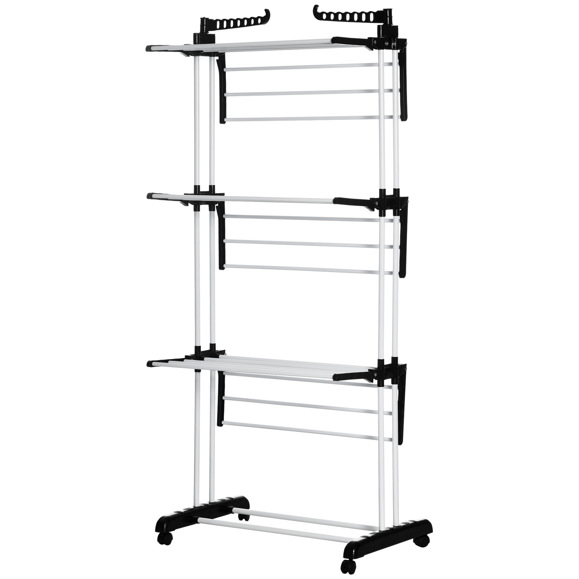 Pesukuivatusrest 4 tasandit kokkupandav 4 ratast ja 2 pidurit metallraam must 73 x 64 x 177 cm