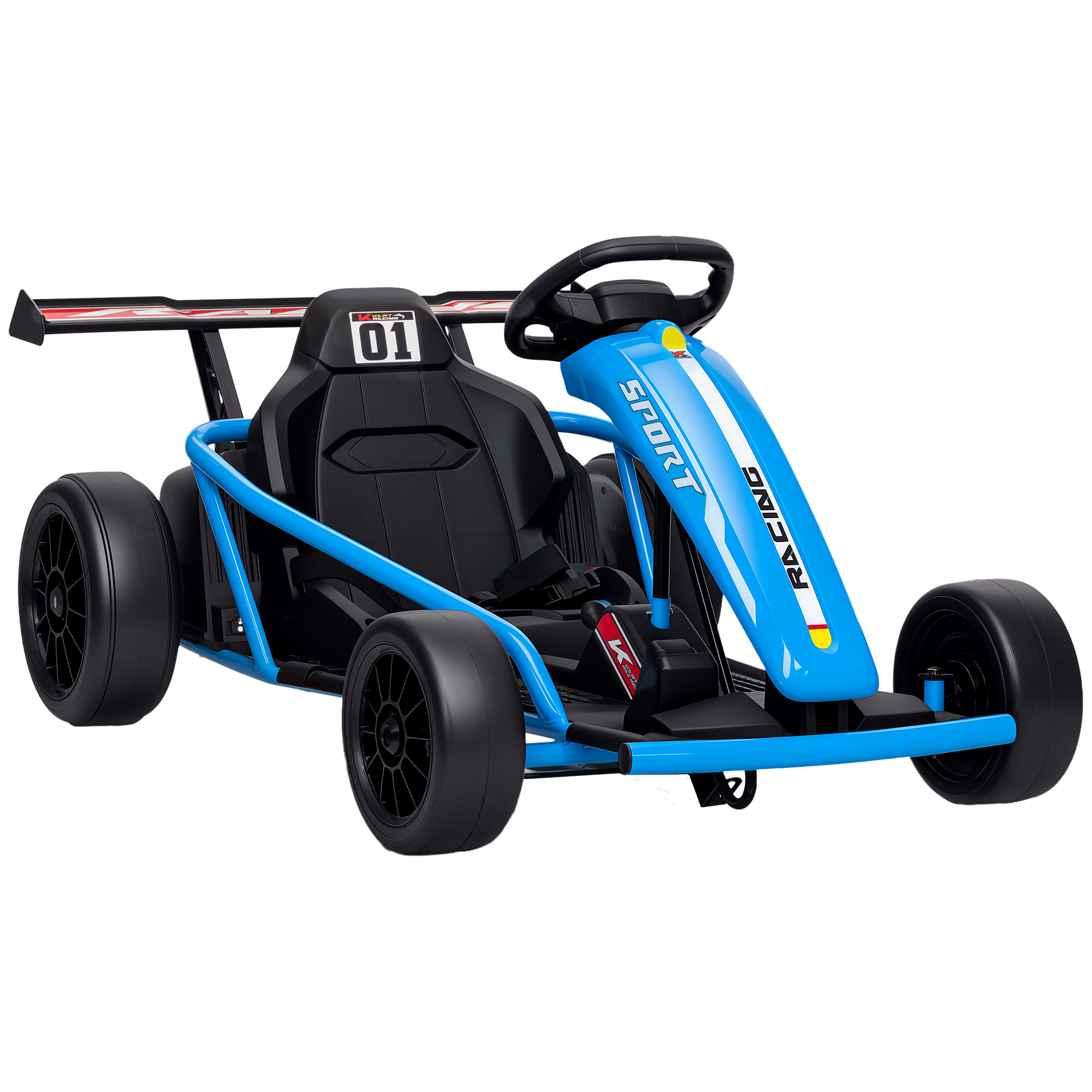 24 V sähköinen karting-auto ajamiseen ja driftaukseen, nailonrenkaat, turvavyö, äänimerkki, musiikki 8–12-vuotiaille, sininen