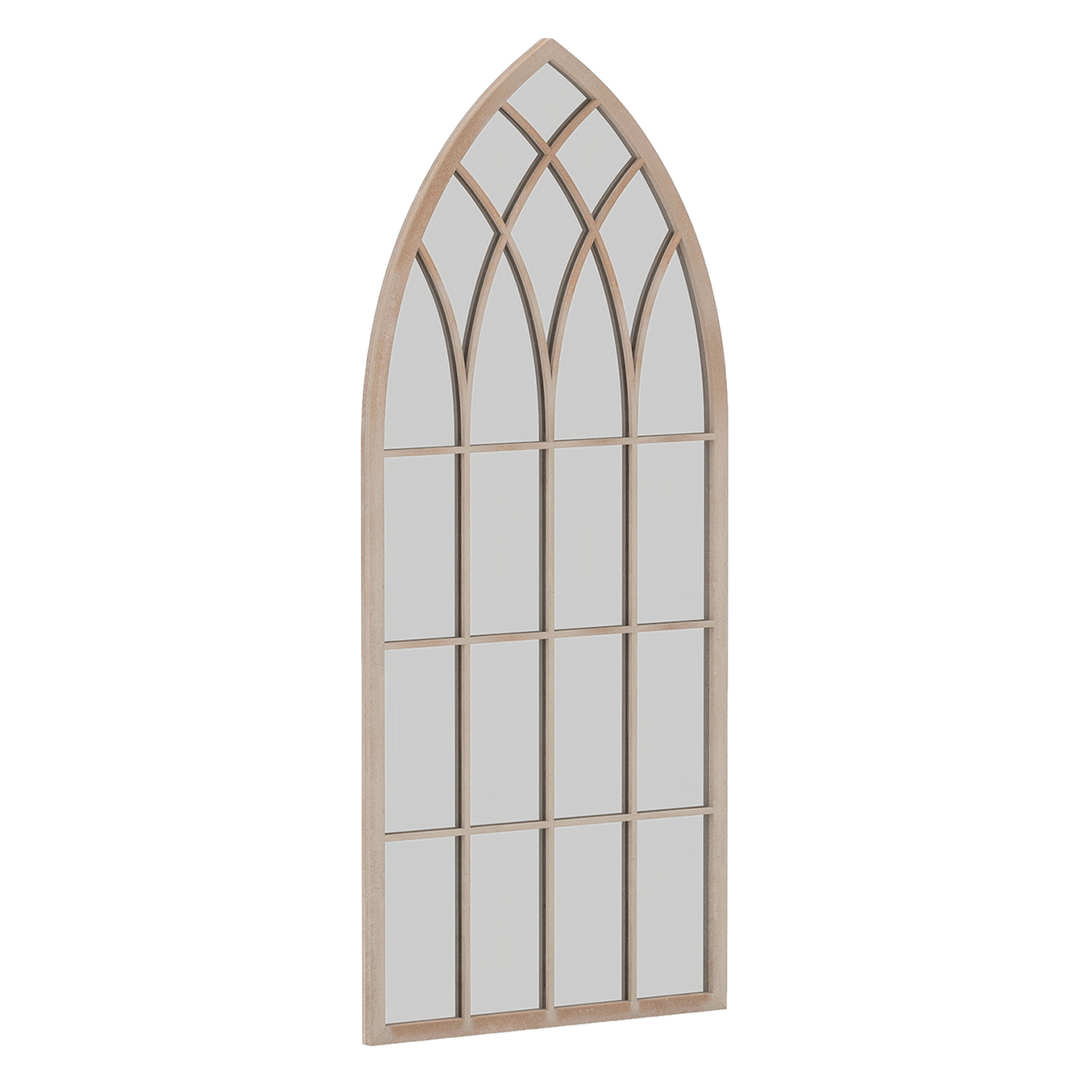 Maakodu-stiilis (Farmhouse) kaarjas peegel-aknaaken, metallraamiga elegantne dekoratiivne seinapergel (115 x 50 x 2 cm), hall