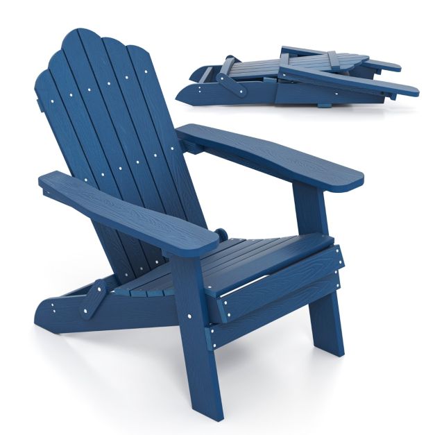 Kokkupandav plastist Adirondack-stiilis aiatool ja mugav terrassitool (88 x 77 x 95 cm, kandevõime 180 kg), tumesinine