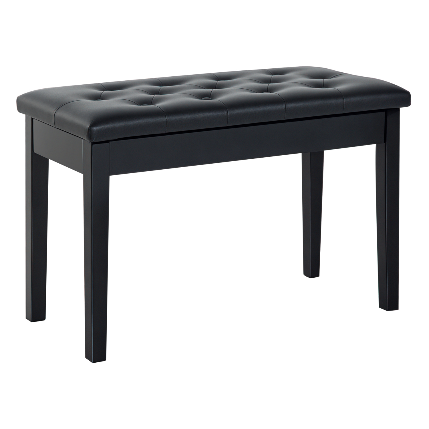 Pianotuoli, pianopenkki piilotetulla säilytystilalla, pianotuoli keinonahkatyynyllä, pianopenkki, massiivipuusta valmistettu pianon kosketinsoitinpenkki, koskettimet, 76 x 36 x 50 cm, musta