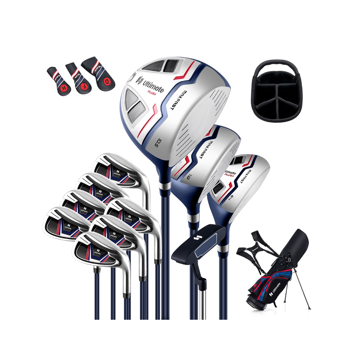 Täielik golfikeppide komplekt koos kandekotiga (11-osaline komplekt), sinine