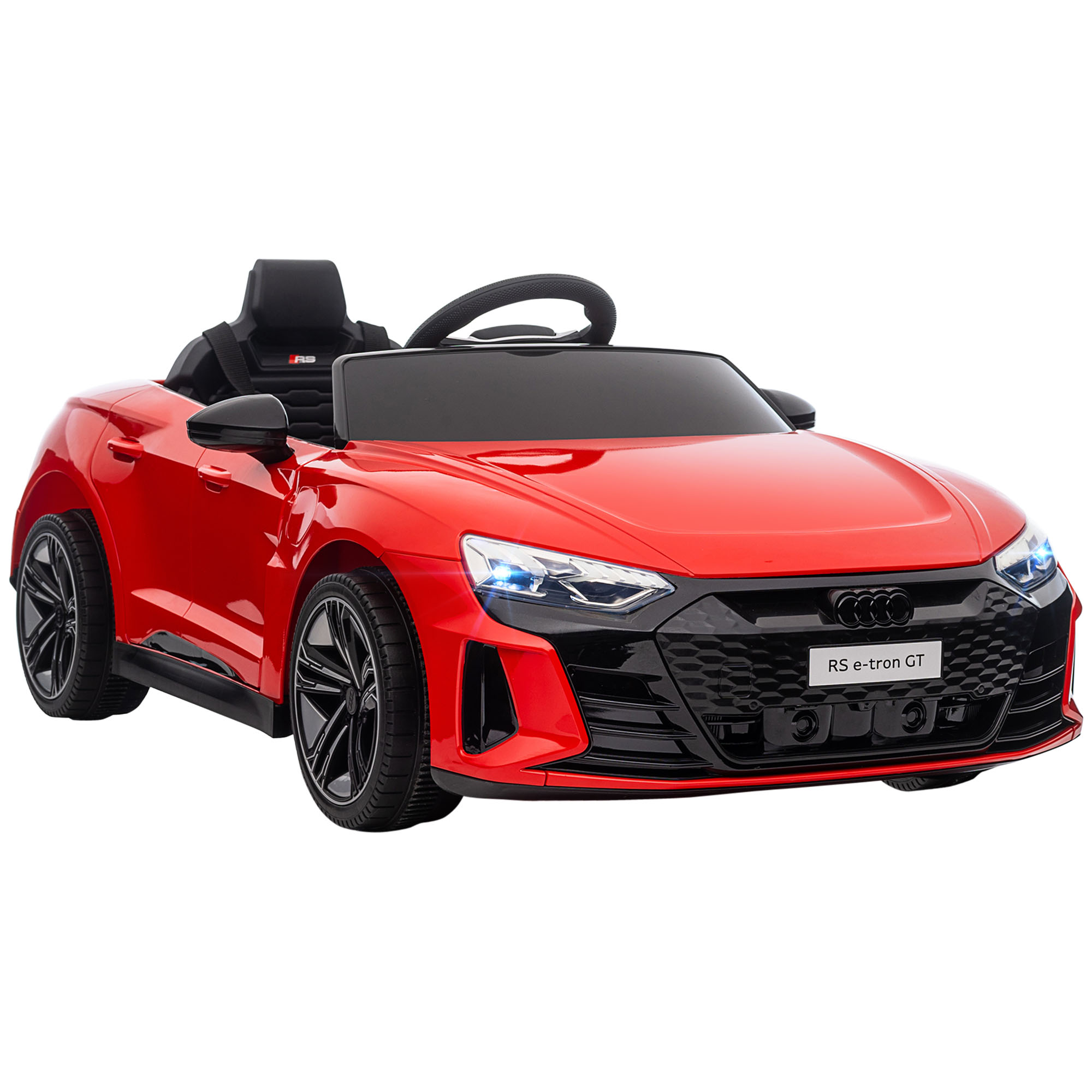 Lasten sähköauto, Audi-ajokortti, turvavyöllä, kaukosäätimellä, valoilla, punainen+musta, 103 x 58 x 41 cm
