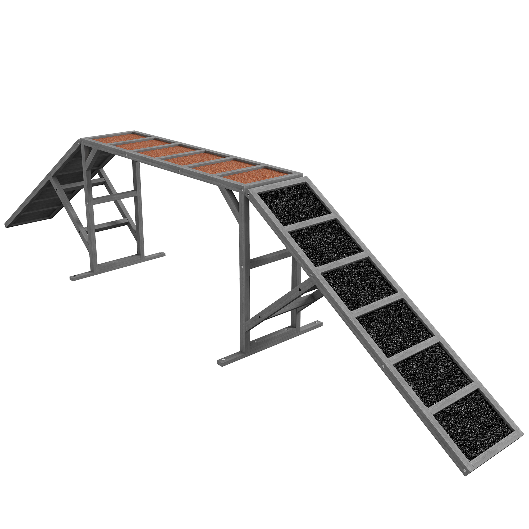 Koiran agilitysilta turvatangolla, liukumaton pinta, säänkestävä, agilityvälineet koirille jopa 40 kg, 335x55x60 cm, harmaa
