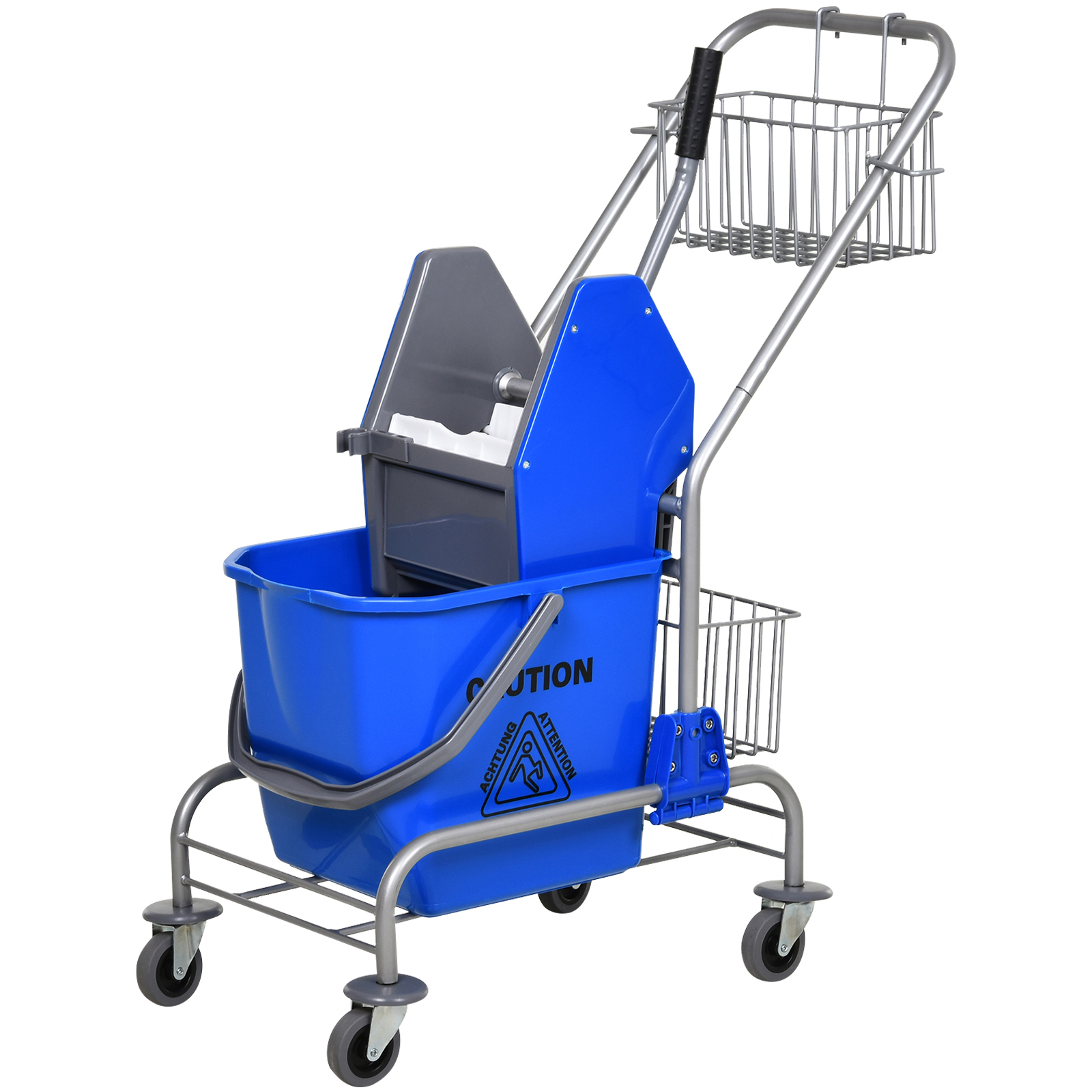 Siivousämpäri, moppiämpäri, pyörillä, muovia, metallikahva, sininen