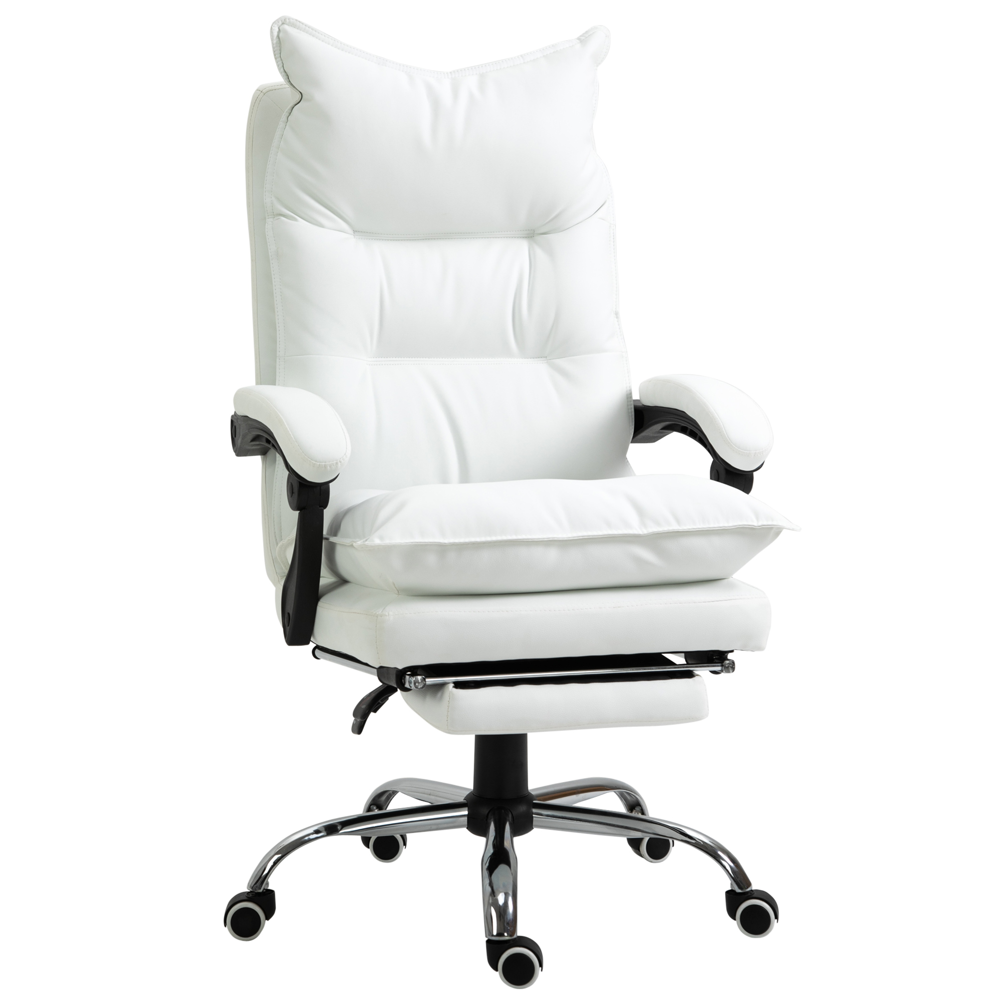 Toimistotuoli lepotuolilla, ergonomisesti korkeussäädettävä jalkatuella, pehmustettu, kantavuus jopa 135 kg, 66 x 72 x 122-130 cm, valkoinen
