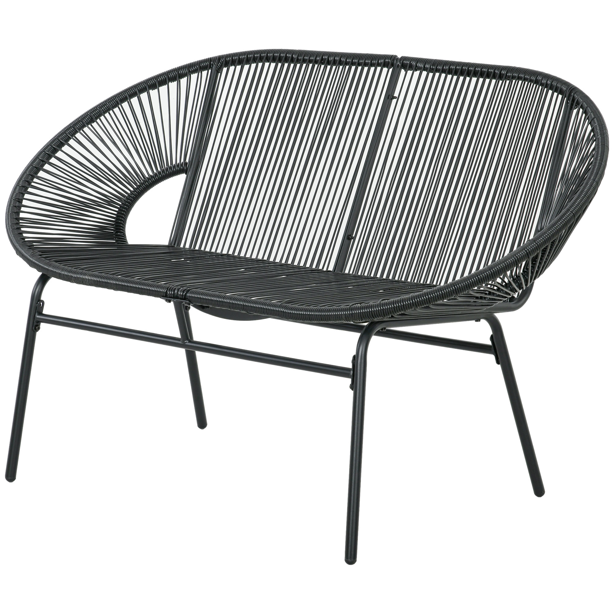 Rotangist tugitool boheemlaslikus stiilis lõõgastustool 132 cm x 72 cm x 83 cm must