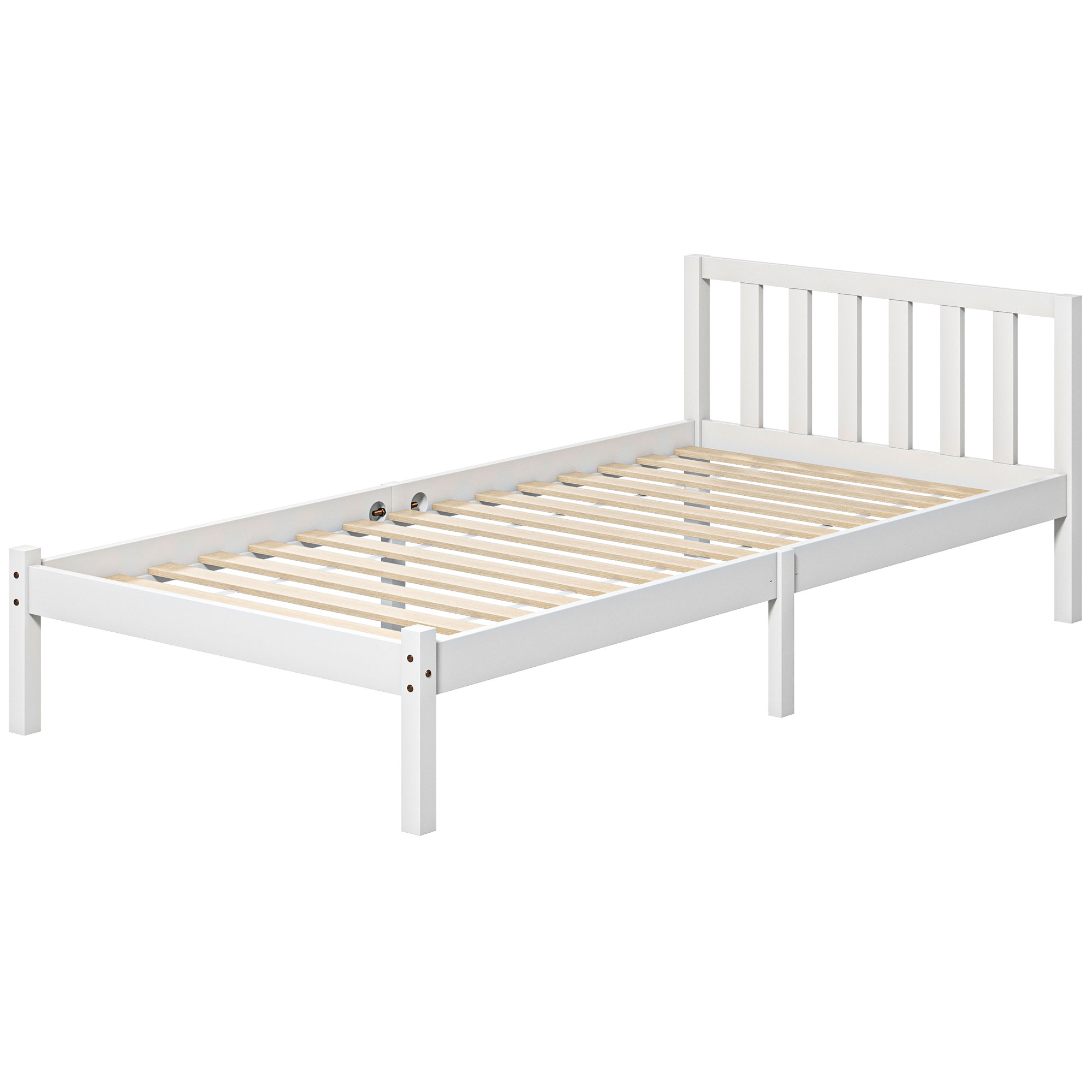 Üheinimesevoodi raam peatsi ja liistudega alus voodi all 26 cm vahe männipuit 208x96x70 cm valge