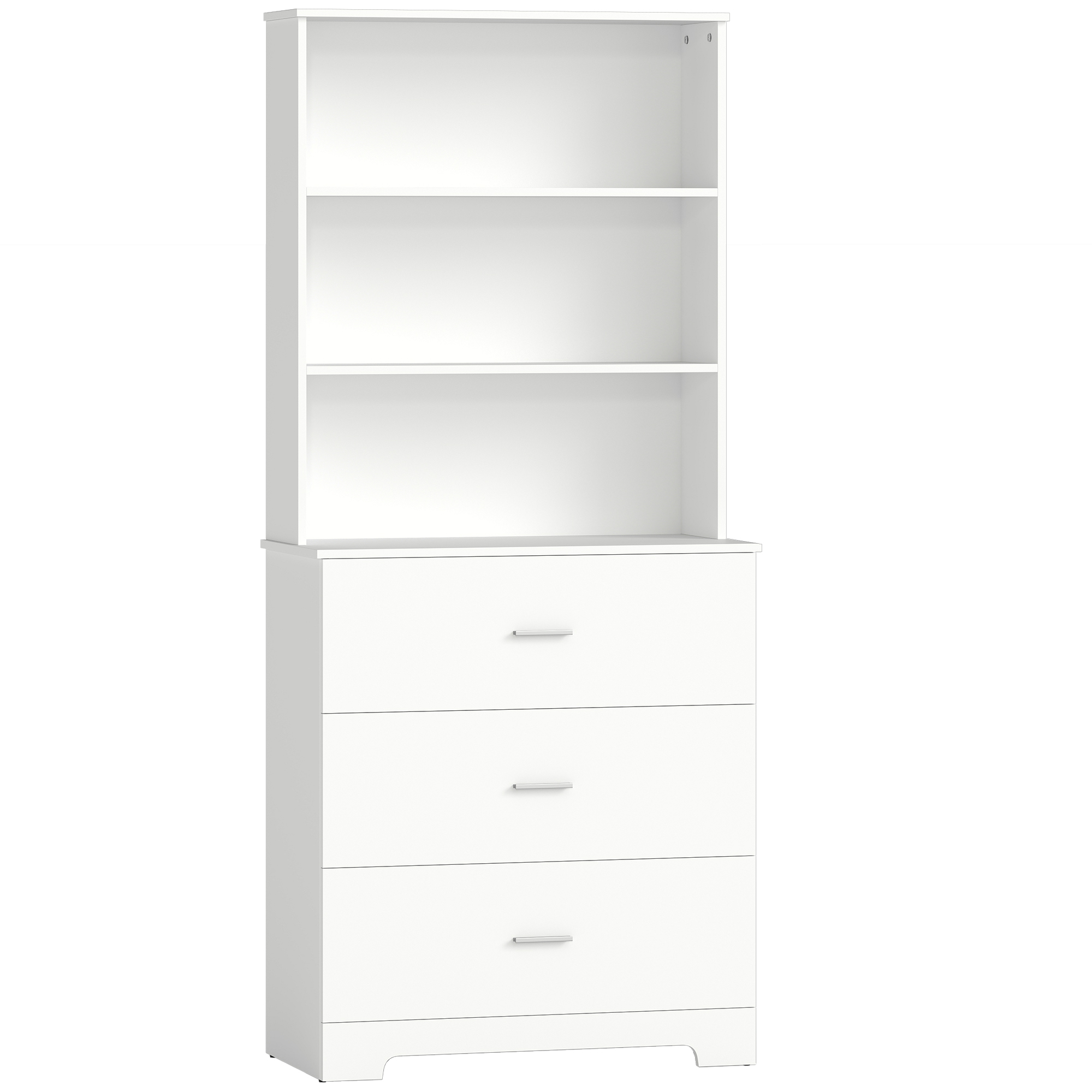 Kirjahylly, korkea kaappi, vitriinikaappi, jossa 3 laatikkoa, 3 avohyllyä, olohuoneeseen, keittiöön, 79x39,5x180 cm, valkoinen