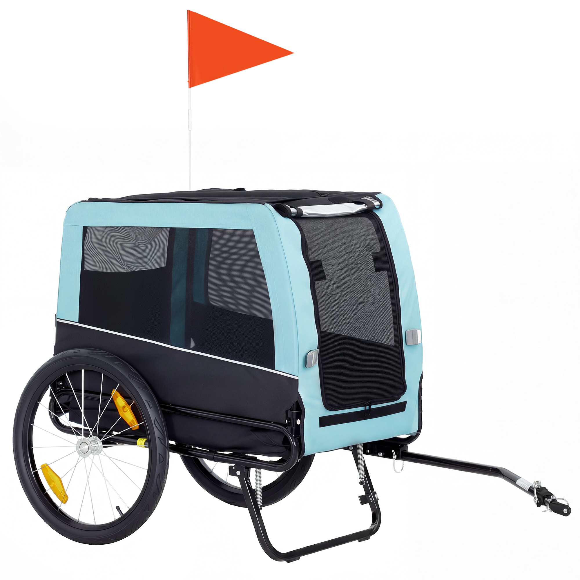 Kokkupandav jalgrattahaagis helkurite ja rihmaga keskmise suurusega koertele kuni 20 kg 143 x 70 x 90 cm helesinine