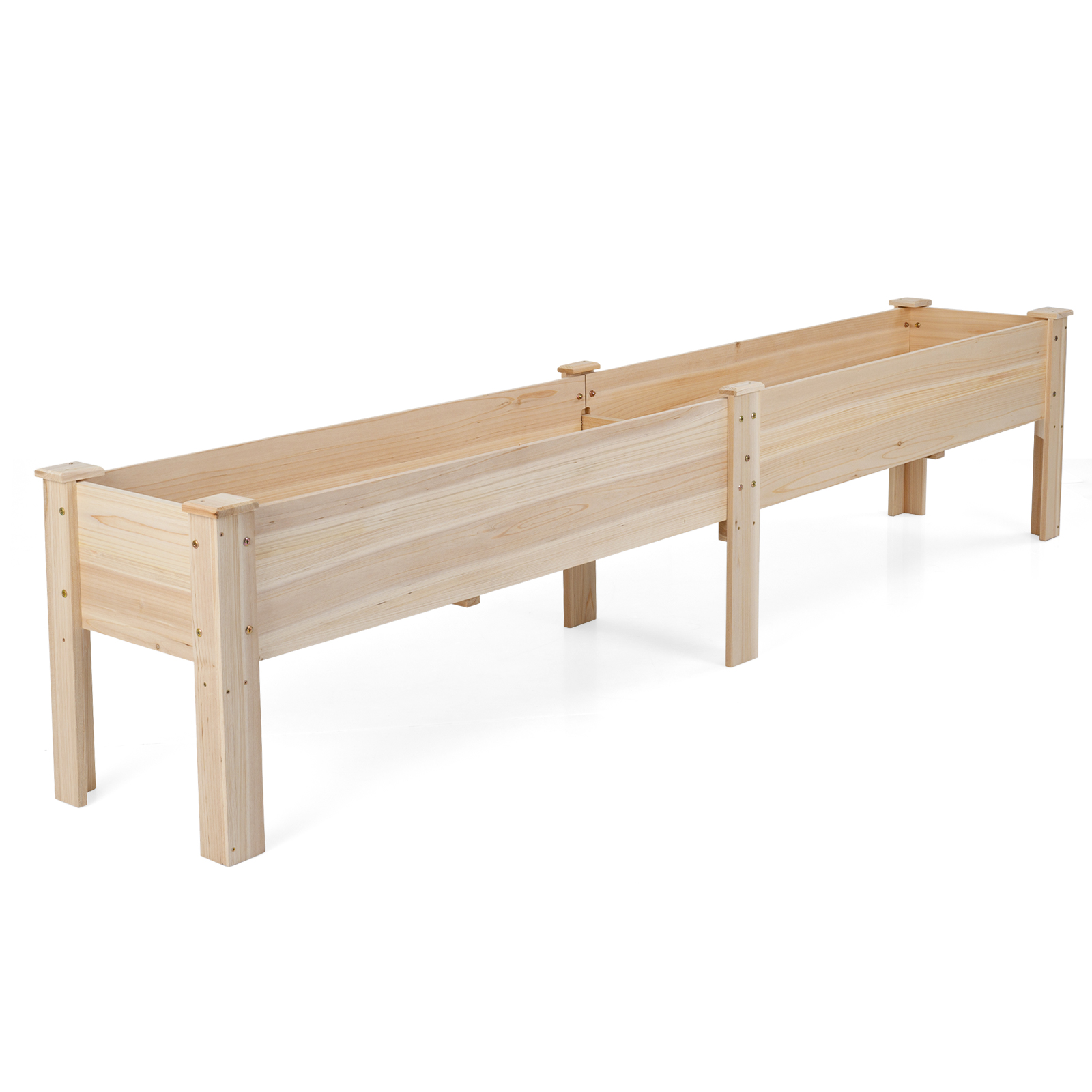 240 x 43,5 cm kuusipuusta valmistettu kohopenkki jaloilla, kohotettu istutuslaatikko salaojitusrei'illä - luonnonvärinen