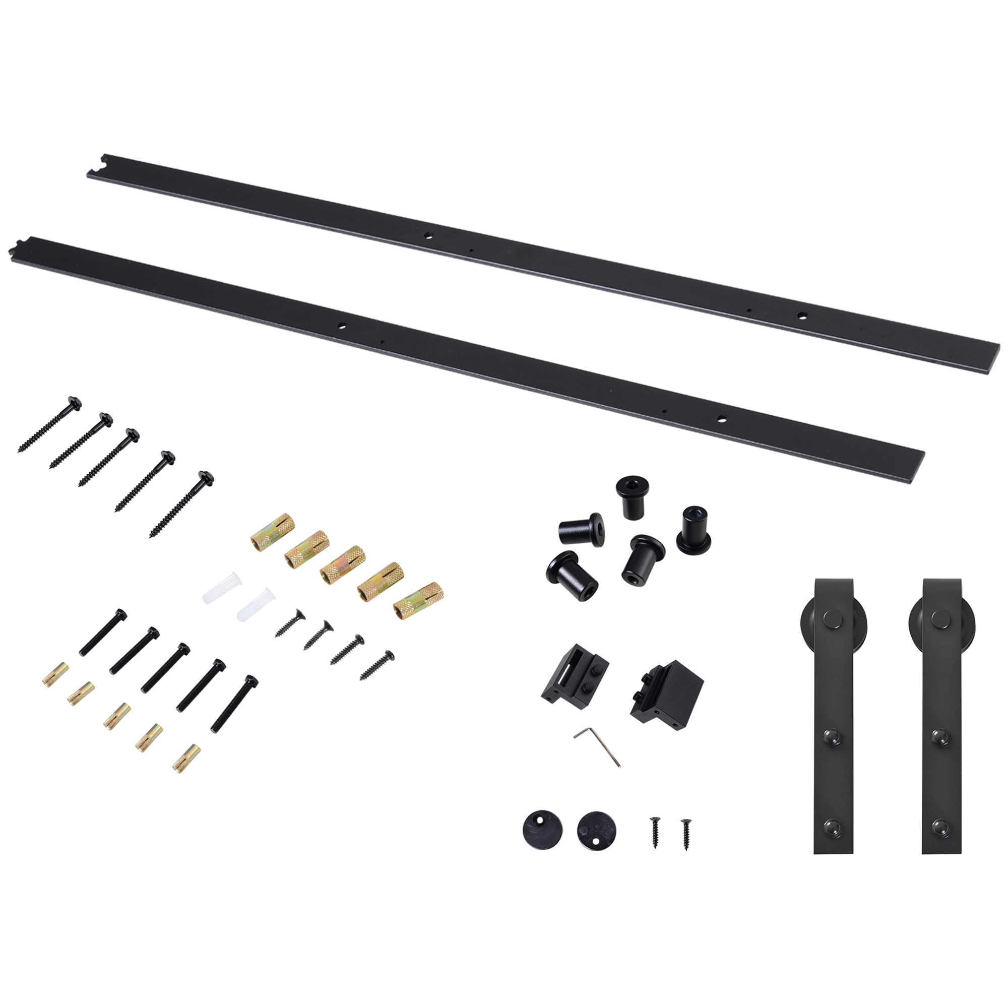 Liukuoven kiskosarja, jopa 90 kg, hiiliteräs, 200 cm, musta, sisältää työkalut
