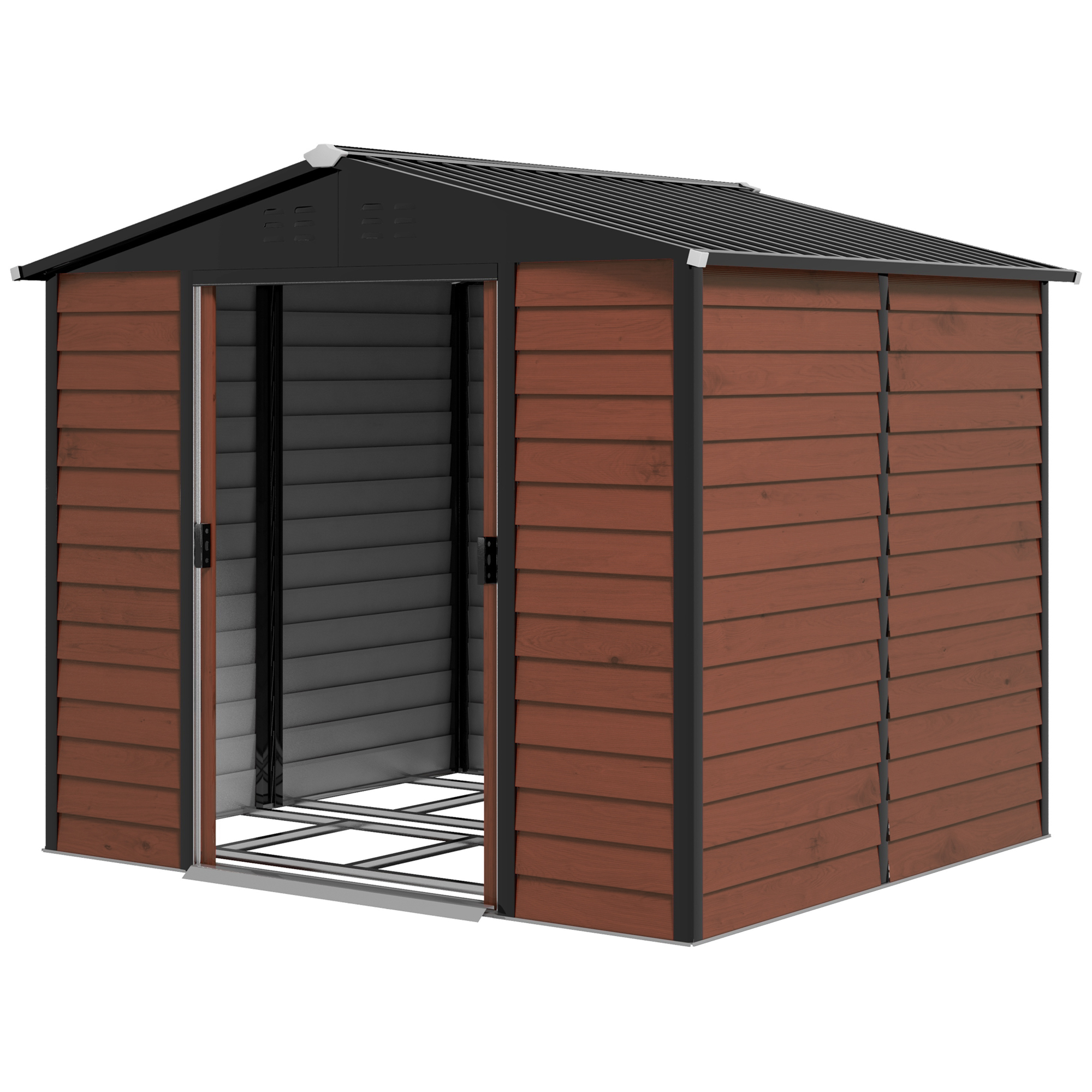 Metallinen puutarhavaja, säänkestävä ja ruostumaton, lukittava, 2,40 x 2,06 x 1,98 m, tiikki
