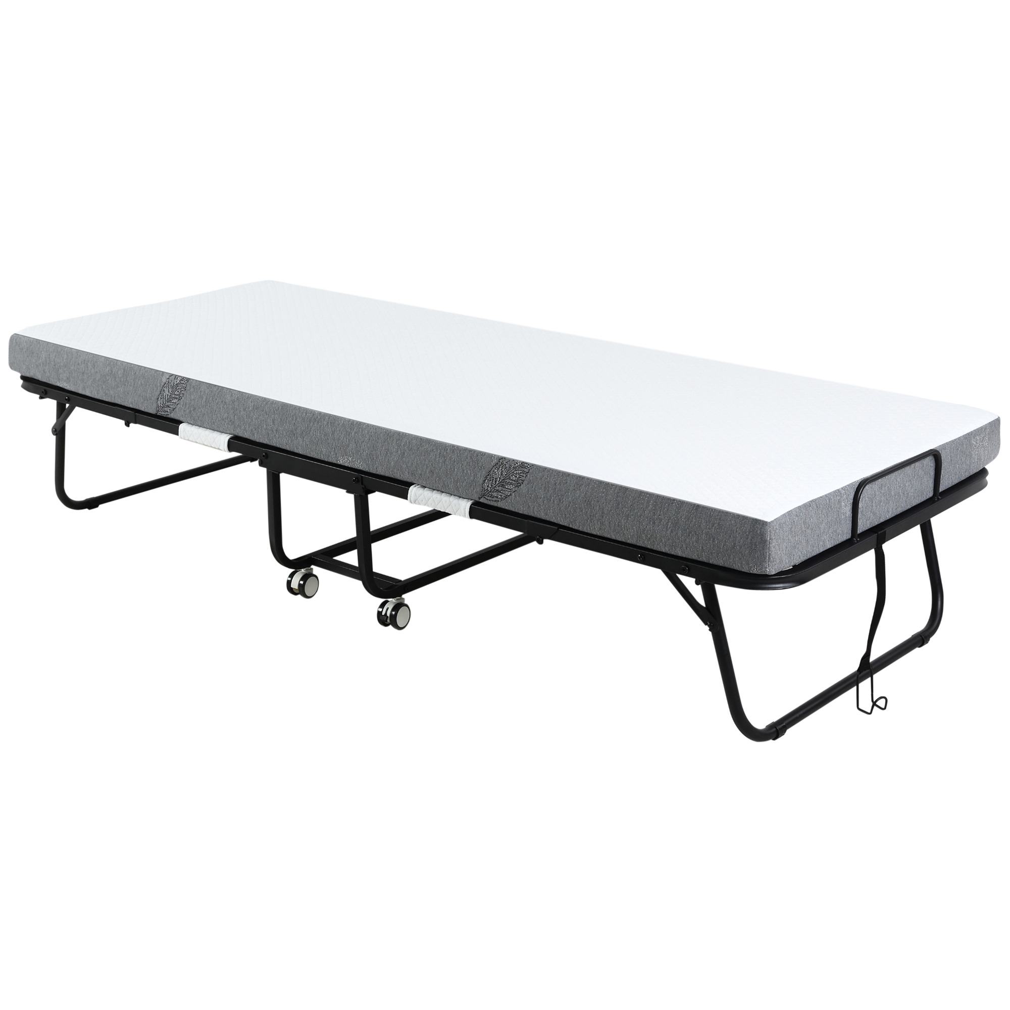 Kokoontaitettava sänky 80x200 cm, aikuisten vierassänky, kokoontaitettava 10 cm paksulla vaahtomuovilla, matkasänky teräsrungolla, retkisänky pyörillä, kantavuus jopa 150 kg, yhden hengen sänky