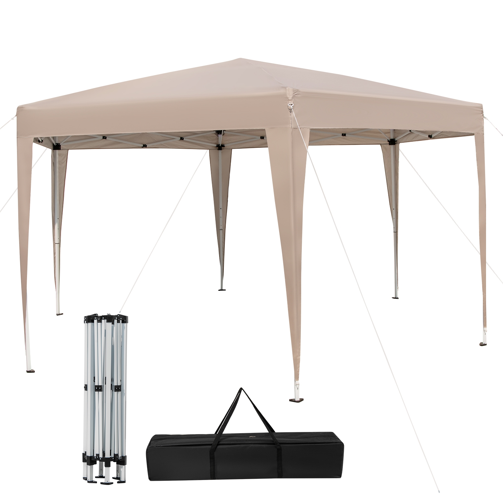 396 cm x 351 cm kuusikulmainen pop-up-korkeussäädettävä katosteltta koristelluilla jaloilla - khaki