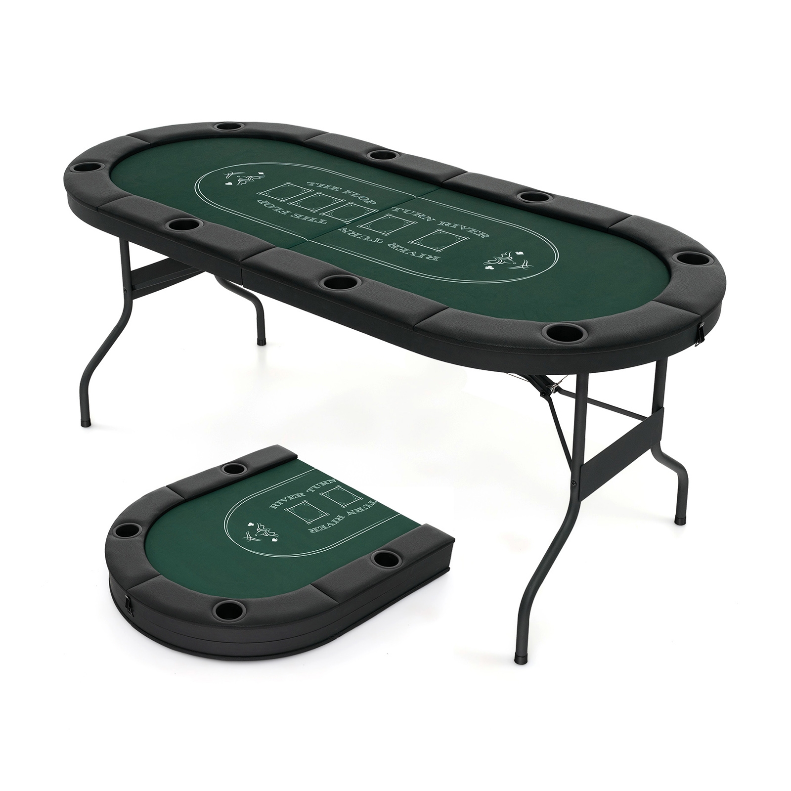 183 cm kokoontaitettava pokeripöytä 8 pelaajalle kannettava soikea korttipelipöytä - vihreä