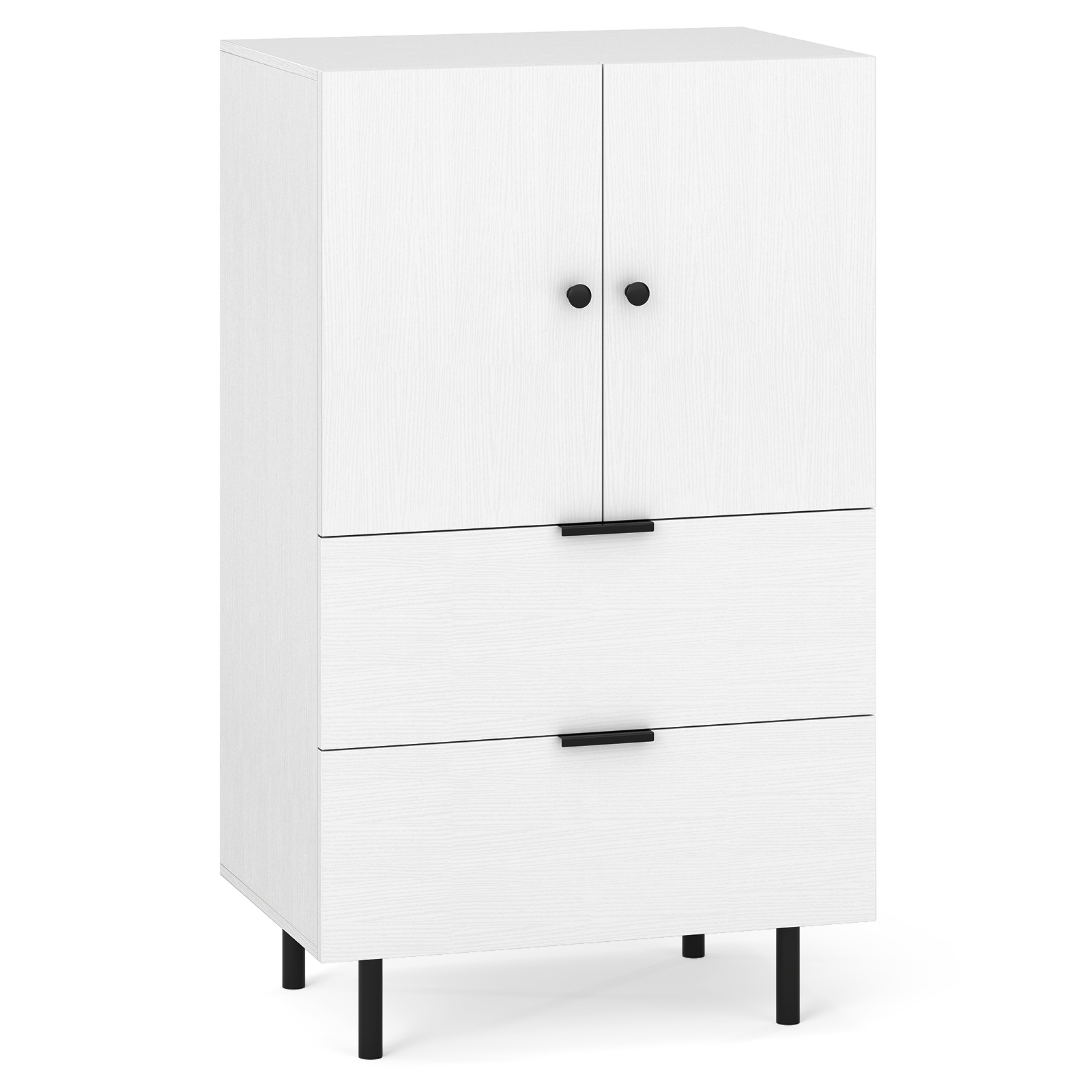 Metalljalgadega puidust puhvetkapp, mahukate sahtlite ja ustega serveerimiskapp ning elutoa kommod (60 x 41,5 x 102 cm), valge