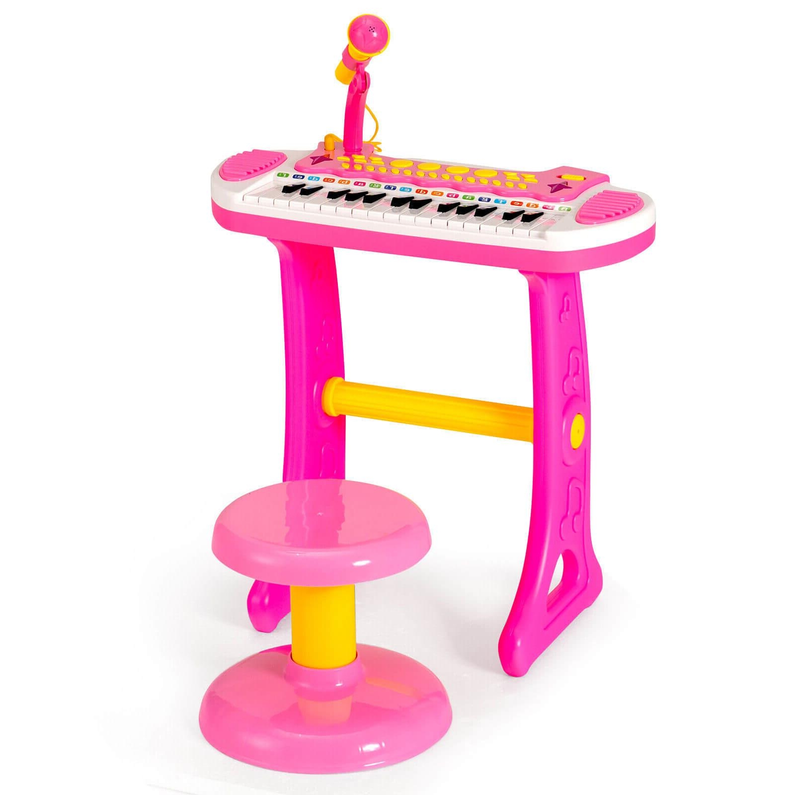 31-koskettiminen lasten pianokoskettimistolelu mikrofonilla ja useilla äänillä, 3+ vuotiaille - vaaleanpunainen